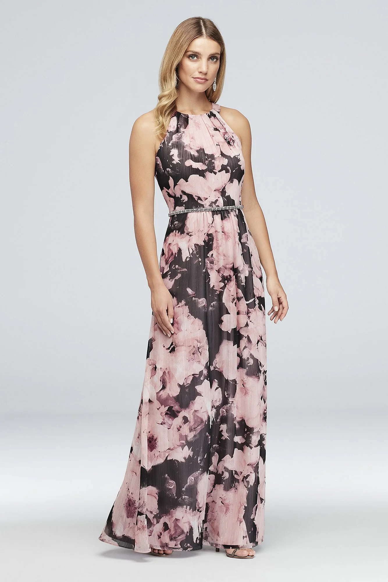 Floral Crinkle Chiffon Sheath with Beaded Waist - Image 2