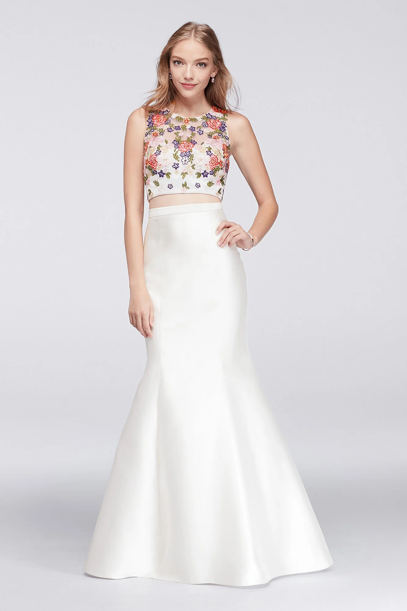 Floral Crop Top and Mermaid Skirt Two-Piece Dress - Image 2