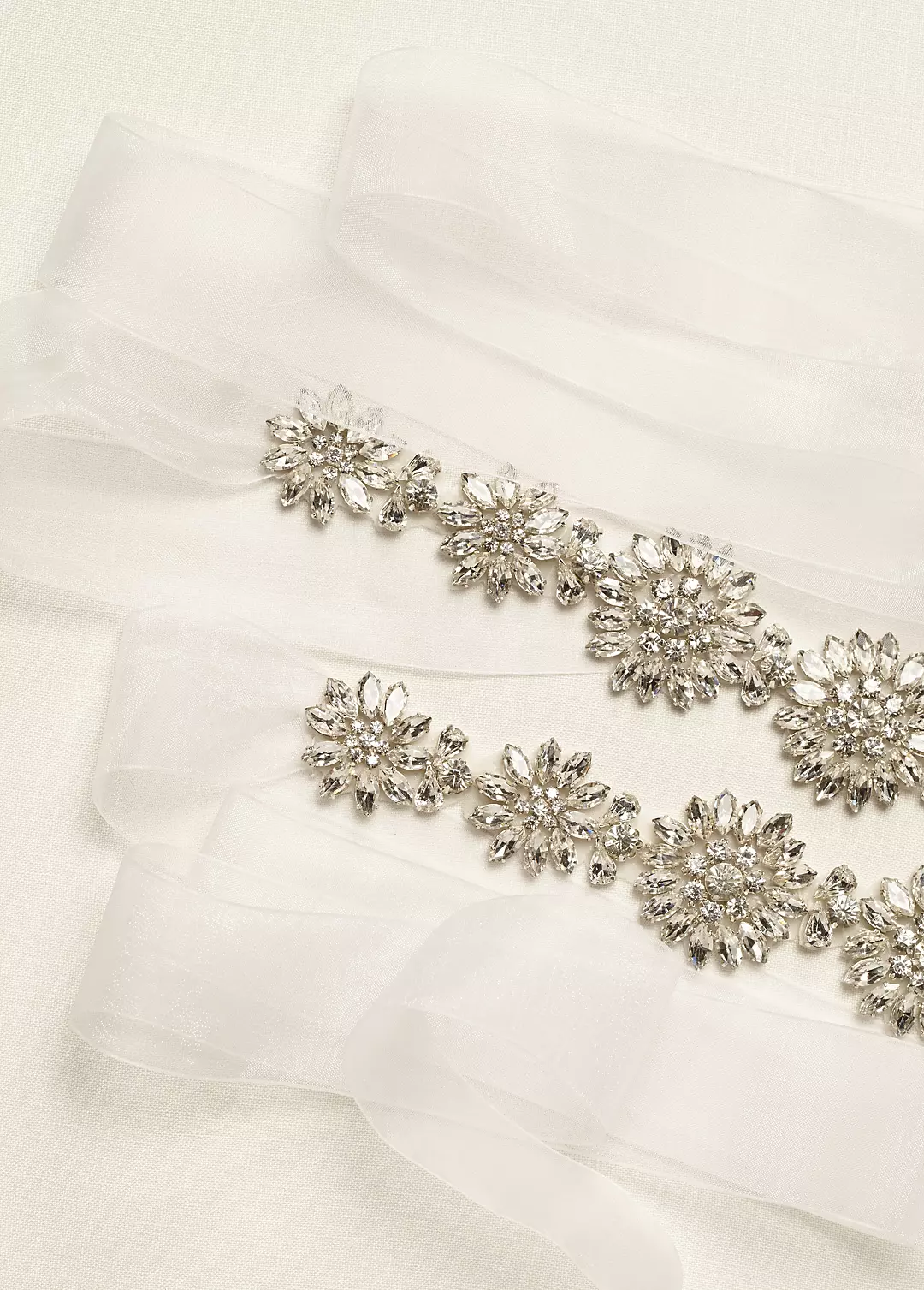 Floral Crystal Beaded Long Organza Sash - Image 2