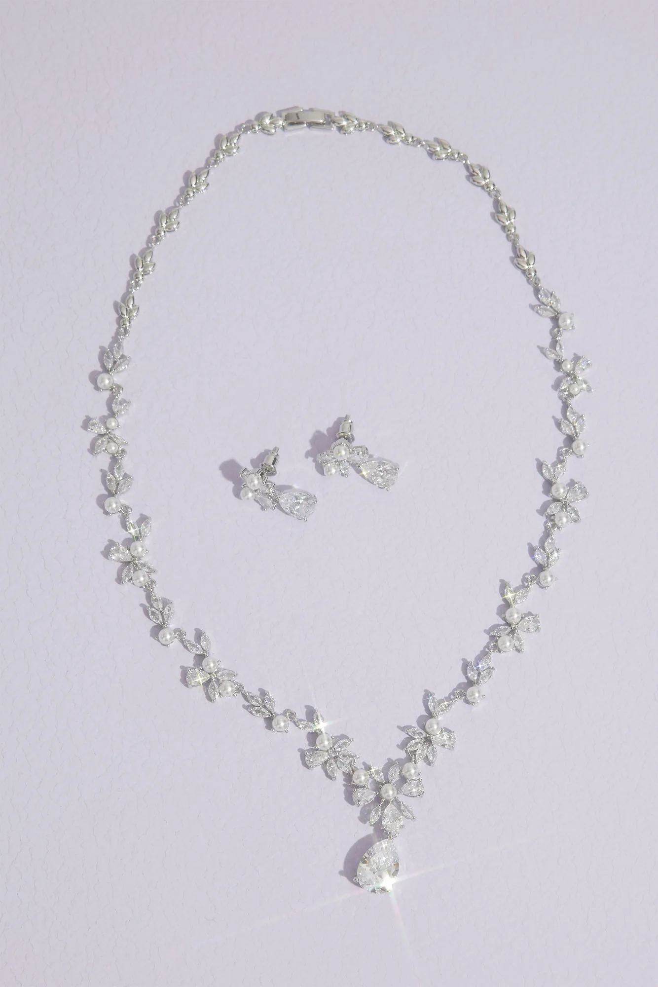 Floral Cubic Zirconia and Pearl Jewelry Set