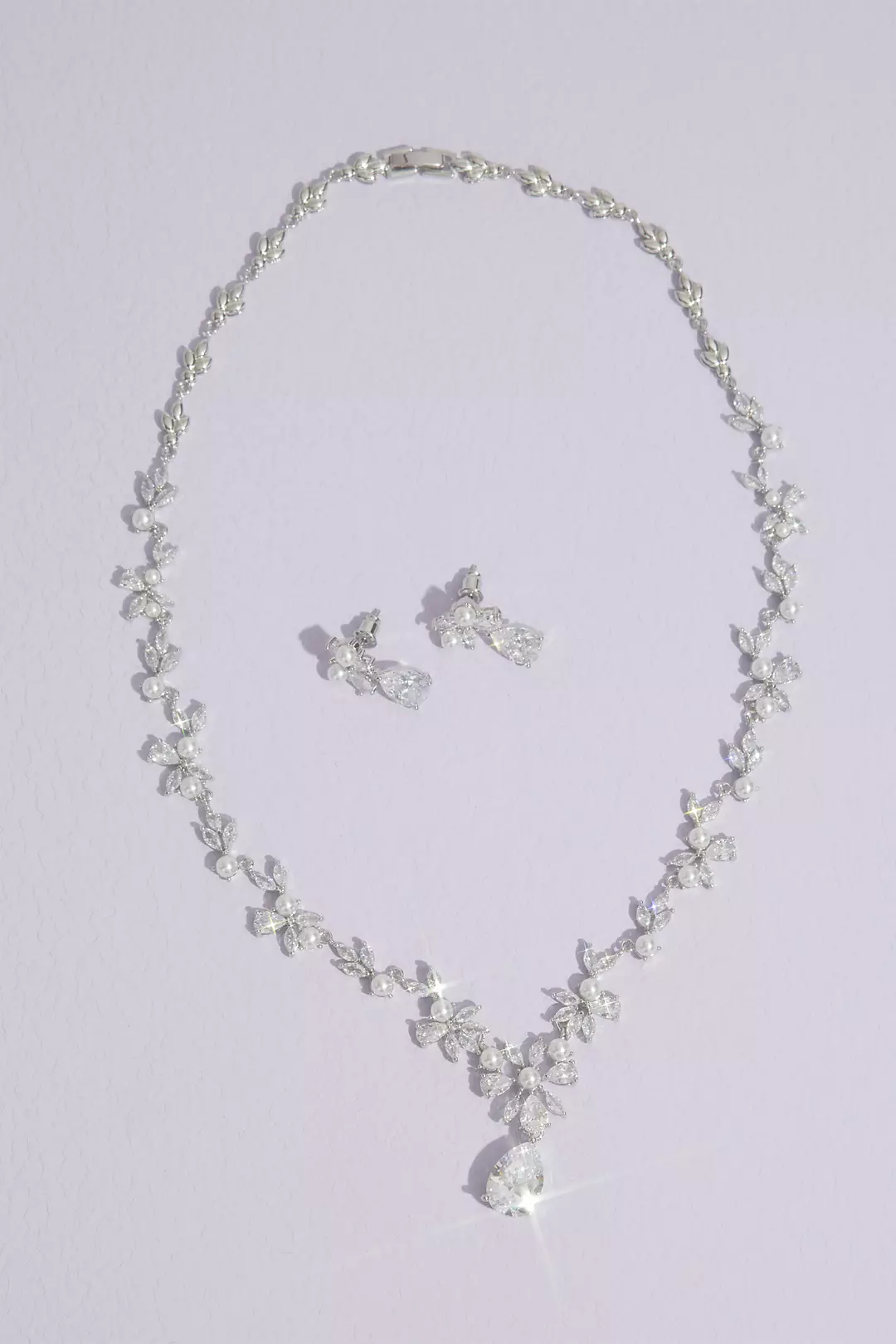 Floral Cubic Zirconia and Pearl Jewelry Set - Image 2