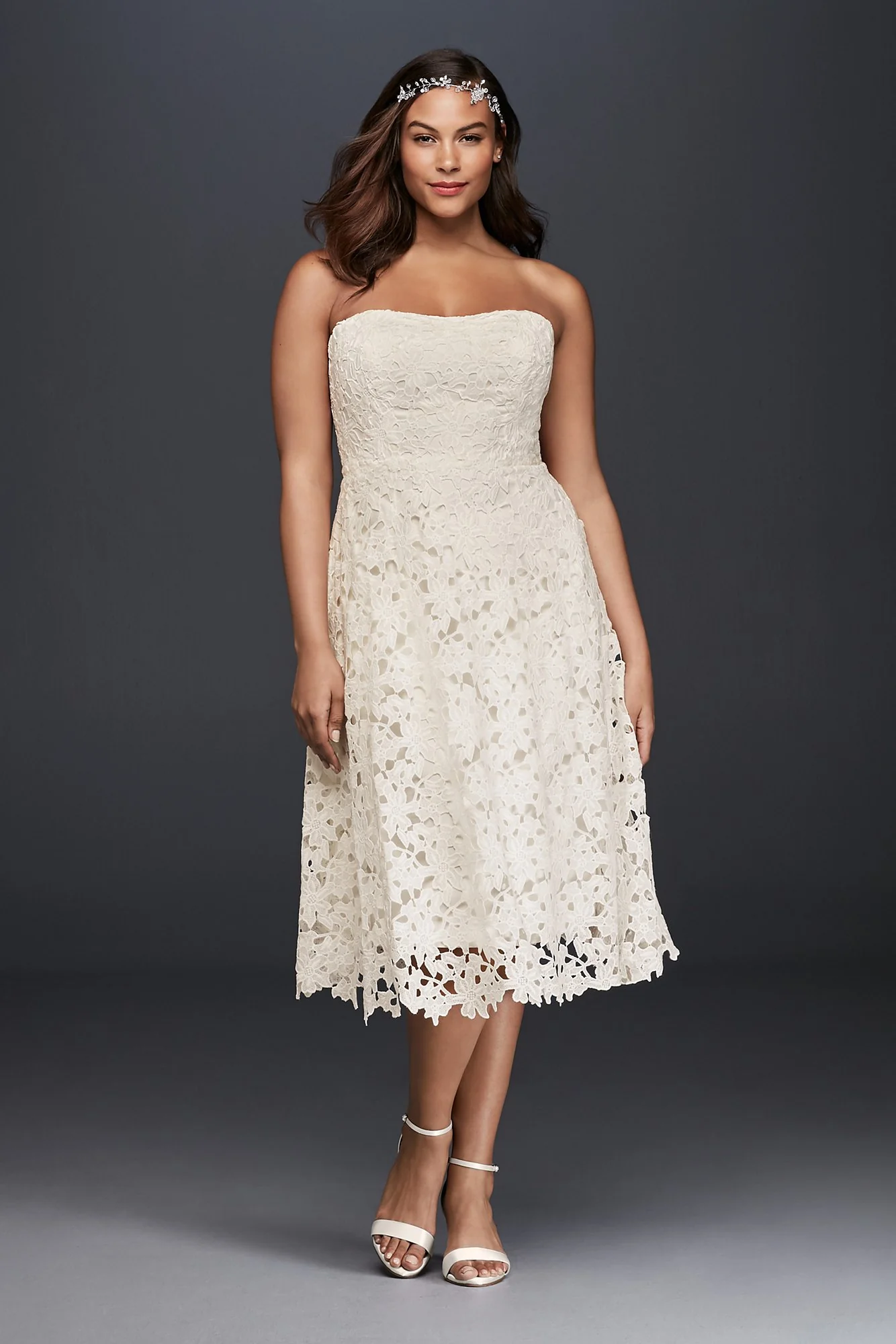 Floral Cutout Lace Tea Length Wedding Dress - Image 2