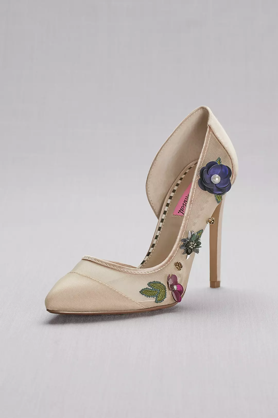 Floral-Embellished Mesh Pointed-Toe Heels - Image 2
