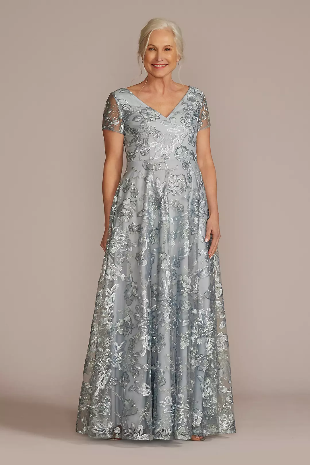 Floral Embroidered A-Line with Illusion Sleeves - Image 4