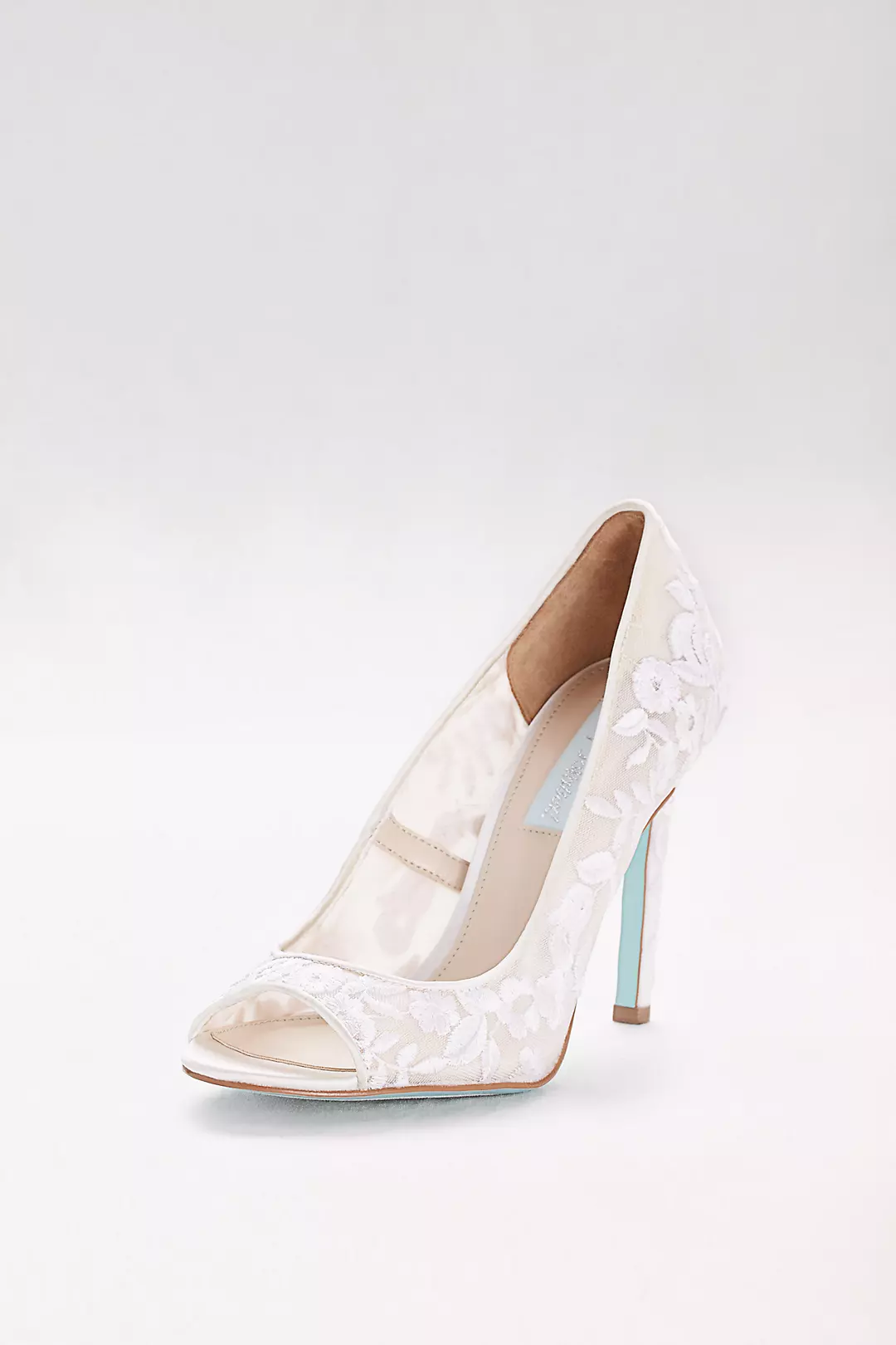 Floral-Embroidered Mesh Peep-Toe Heels - Image 2