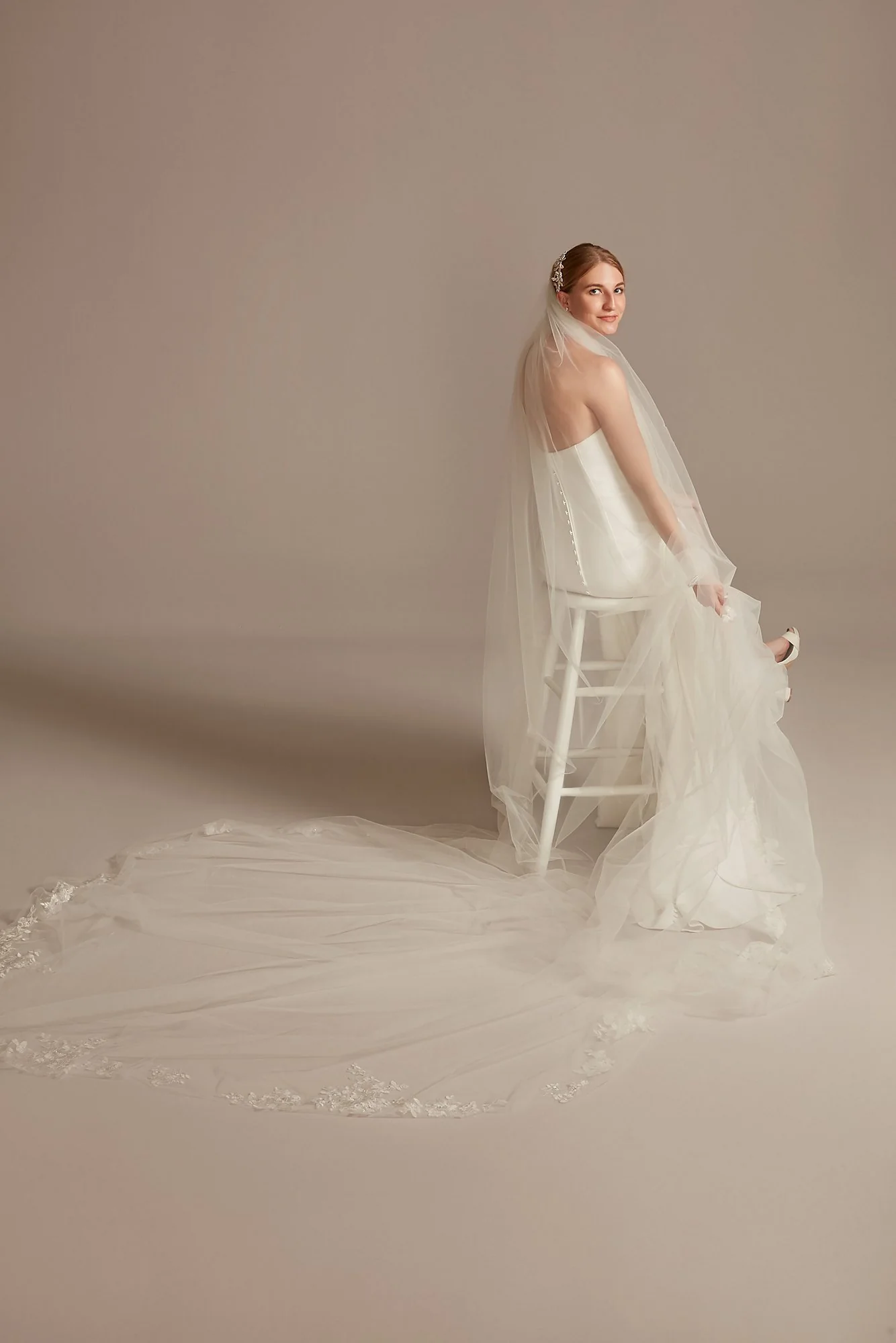 Floral Embroidered Royal Veil with Crystals
