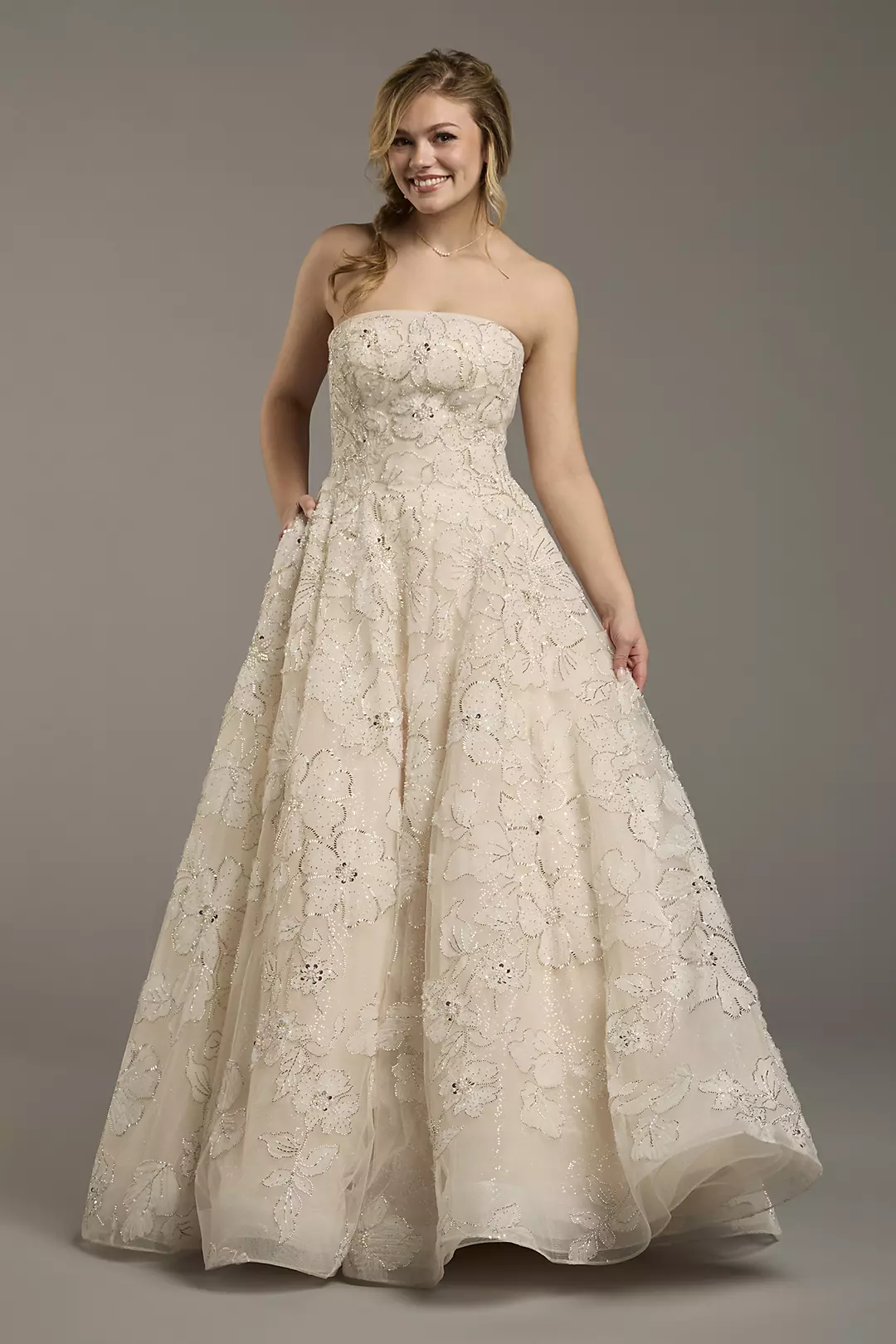 Floral Embroidered Strapless Tulle Ball Gown - Image 4