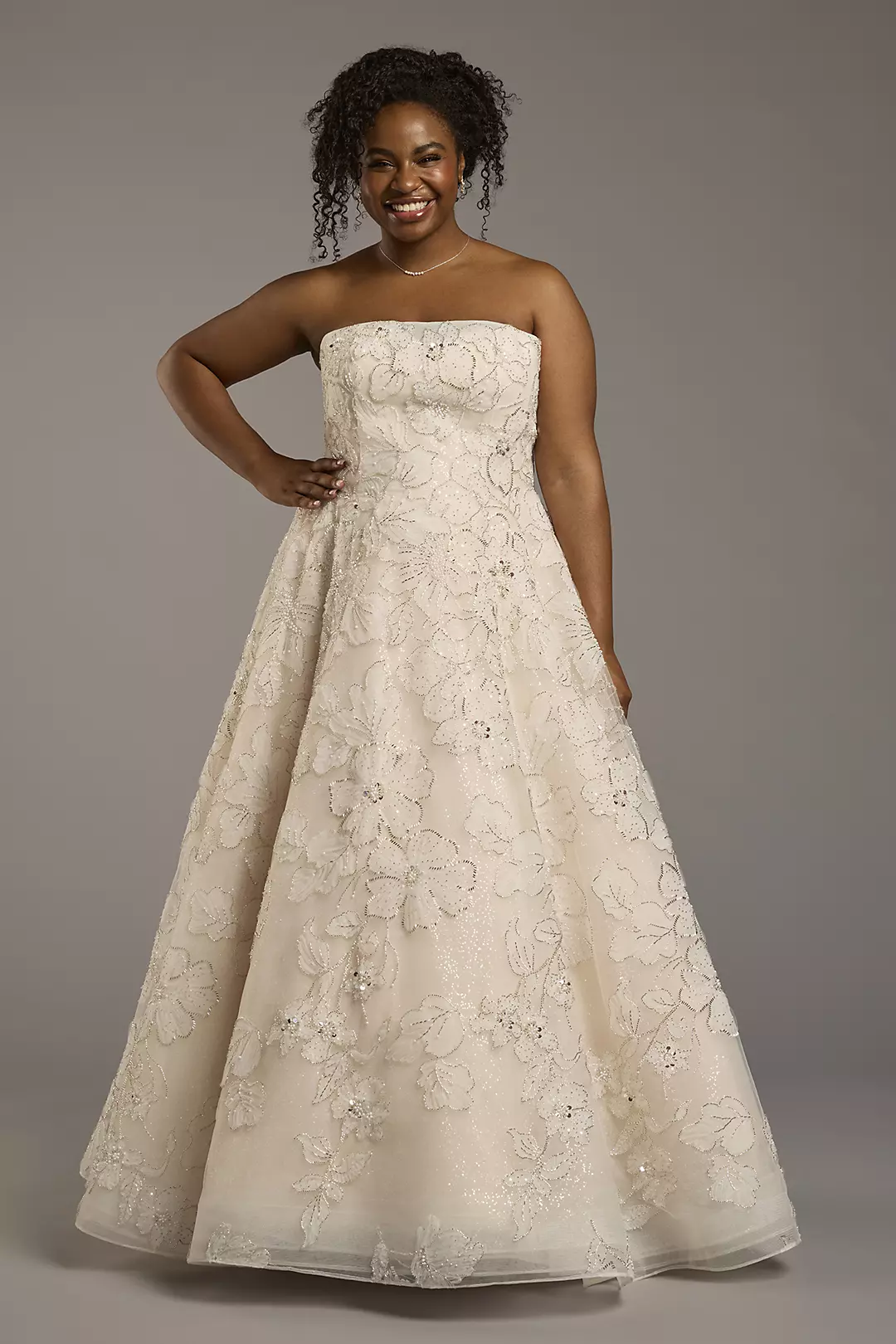 Floral Embroidered Strapless Tulle Ball Gown - Image 5