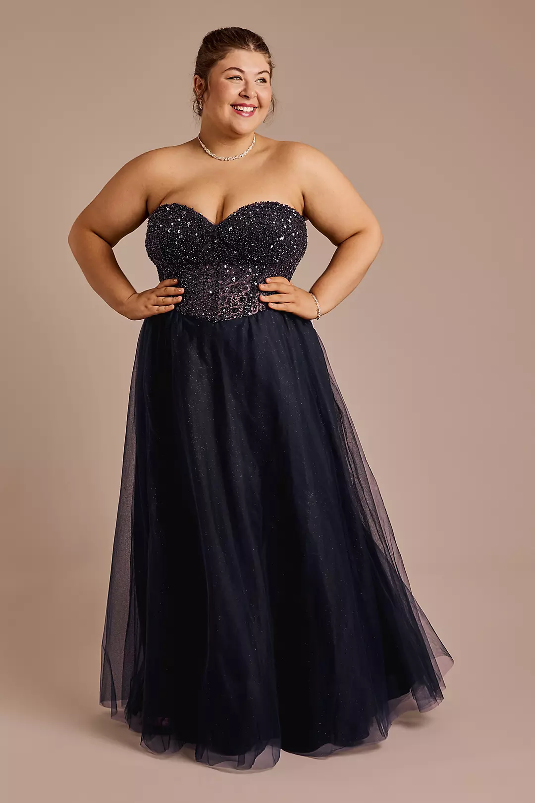 Floral Encrusted Bodice Strapless Ball Gown - Image 2