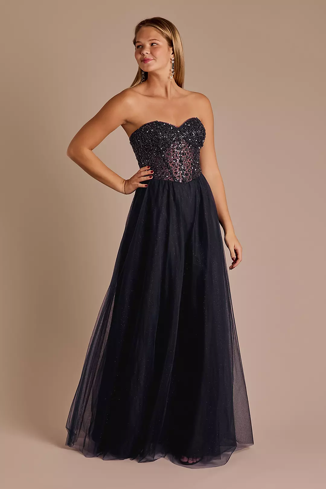 Floral Encrusted Bodice Strapless Ball Gown - Image 3