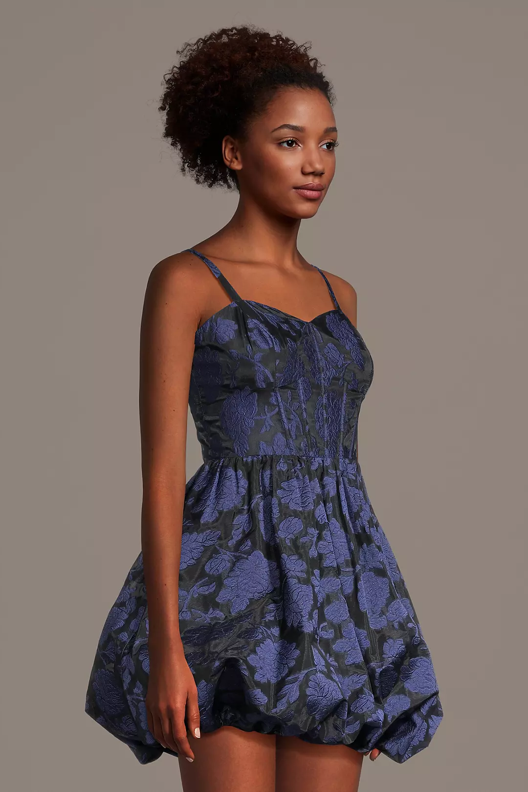 Floral Jacquard Bubble Mini Dress - Image 3