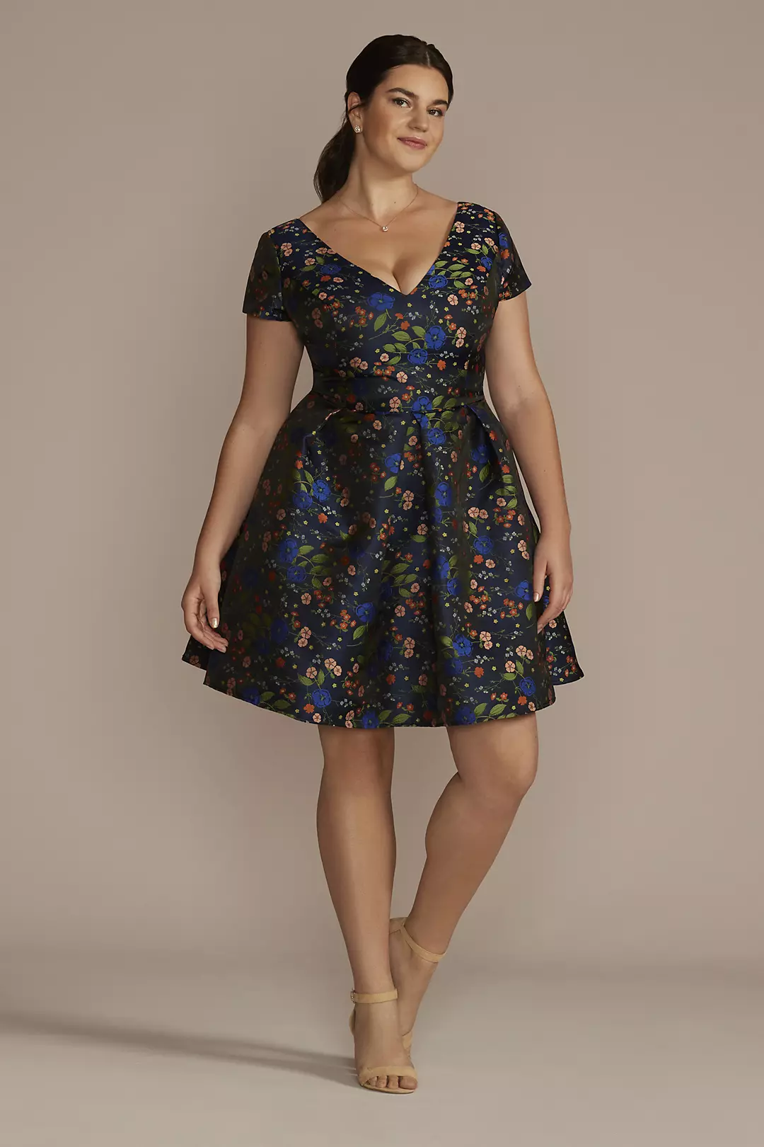Floral Jacquard Short A-Line Dress - Image 2