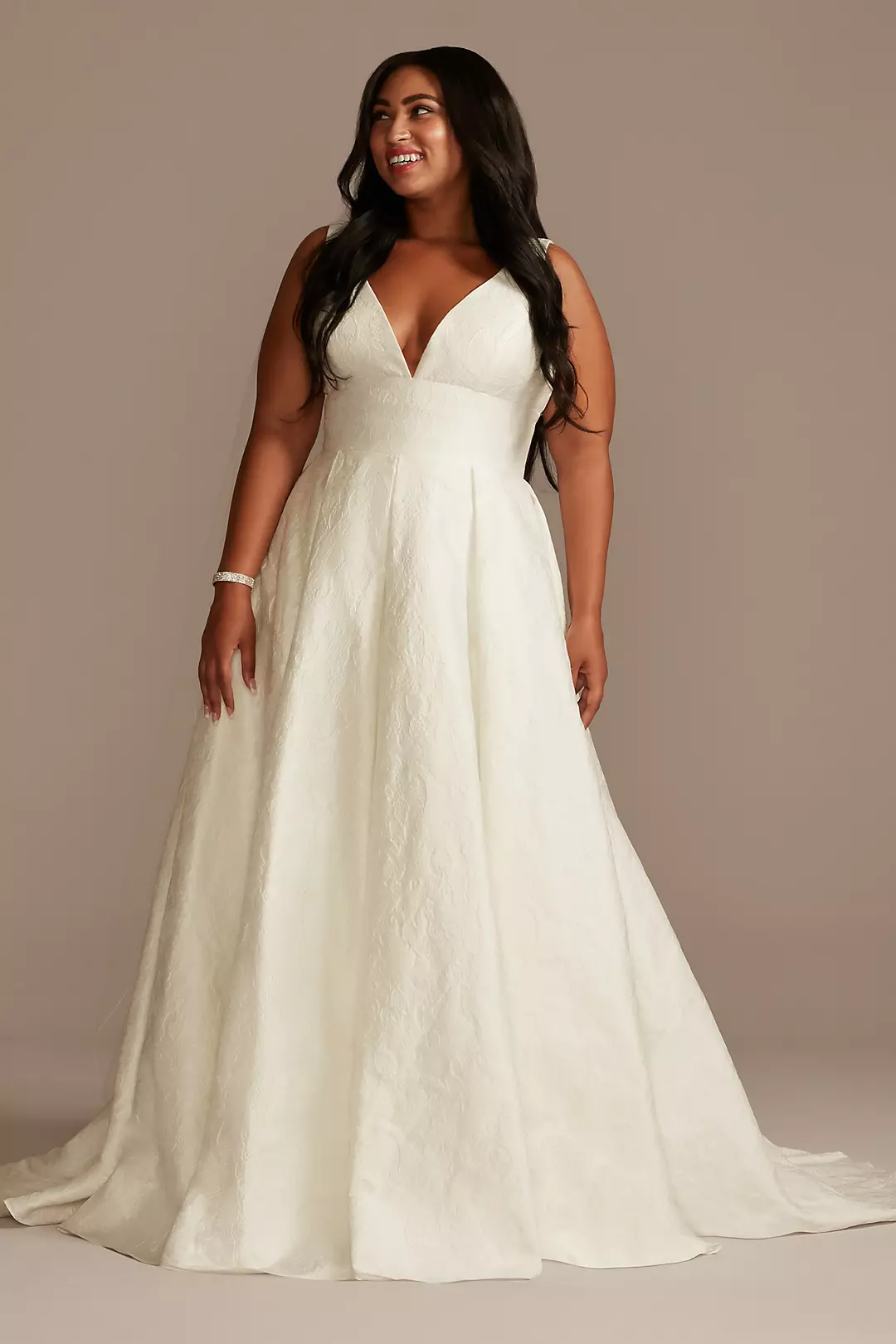 Floral Jacquard V-Neck Wedding Dress - Image 10
