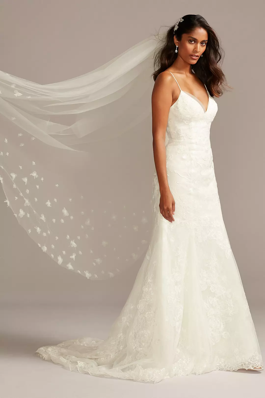 Floral Lace Applique Spaghetti-Strap Wedding Dress - Image 24