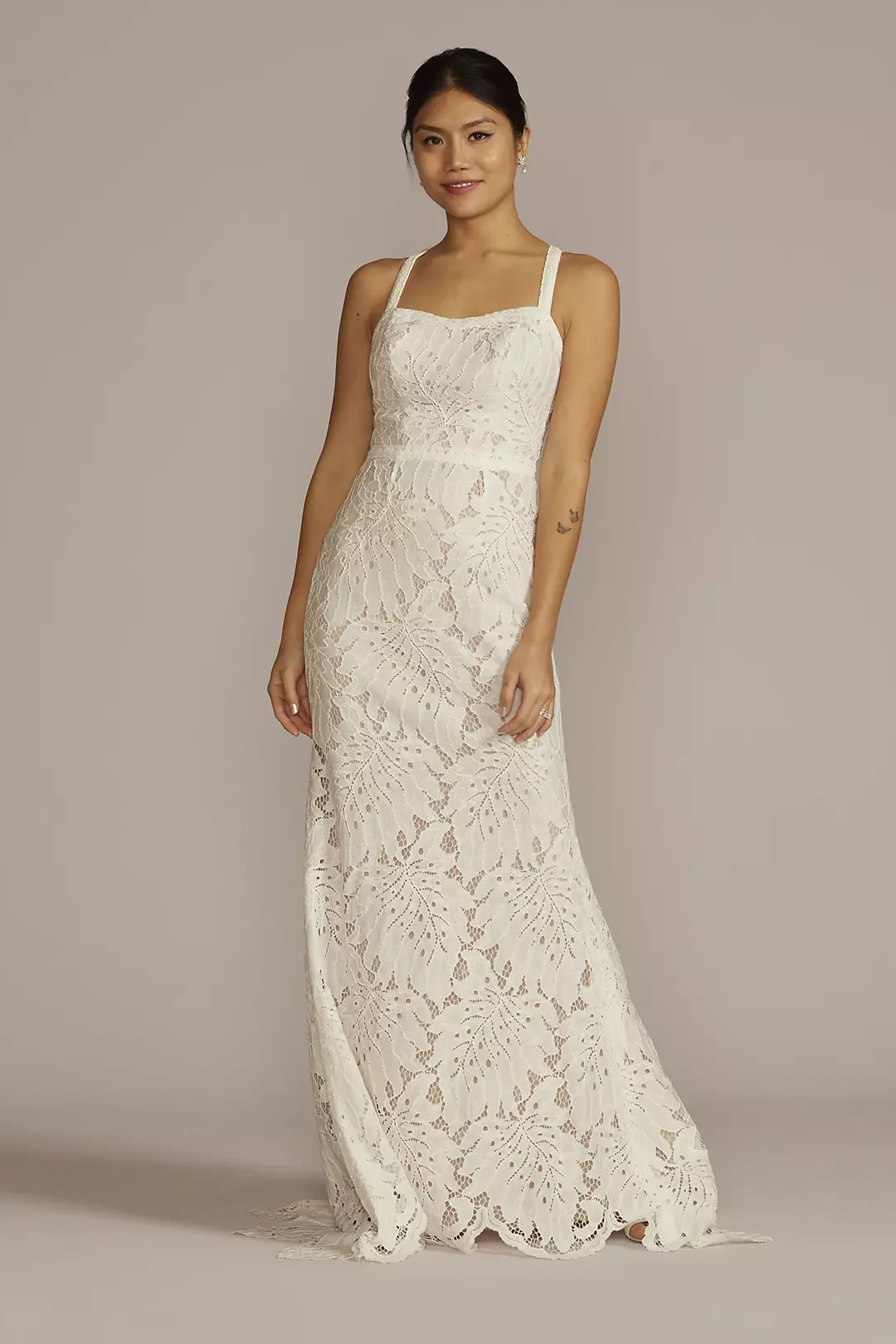 Floral Lace Halter Sheath Wedding Gown - Image 10