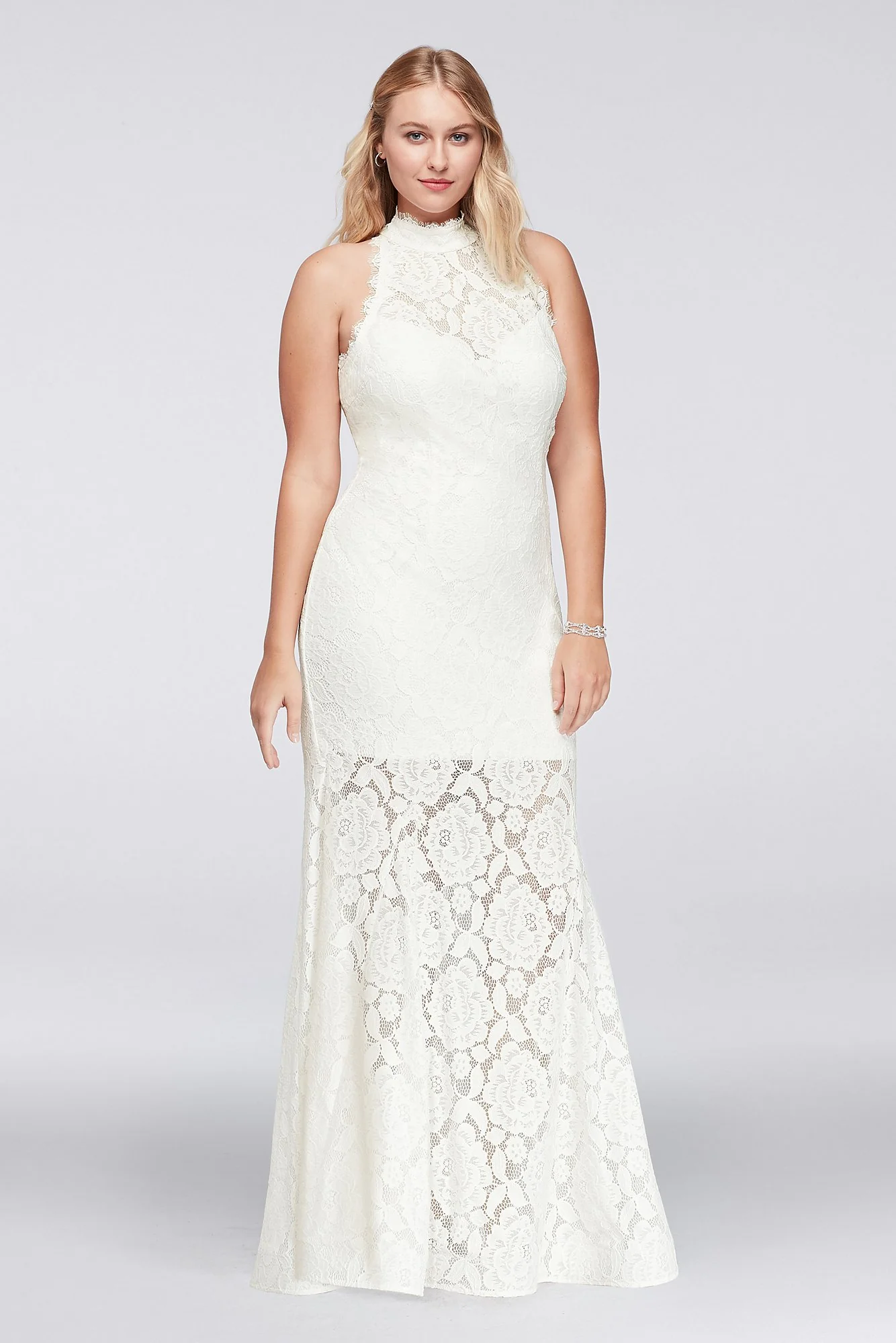Floral Lace High-Neck Gown with Open Back - Image 3