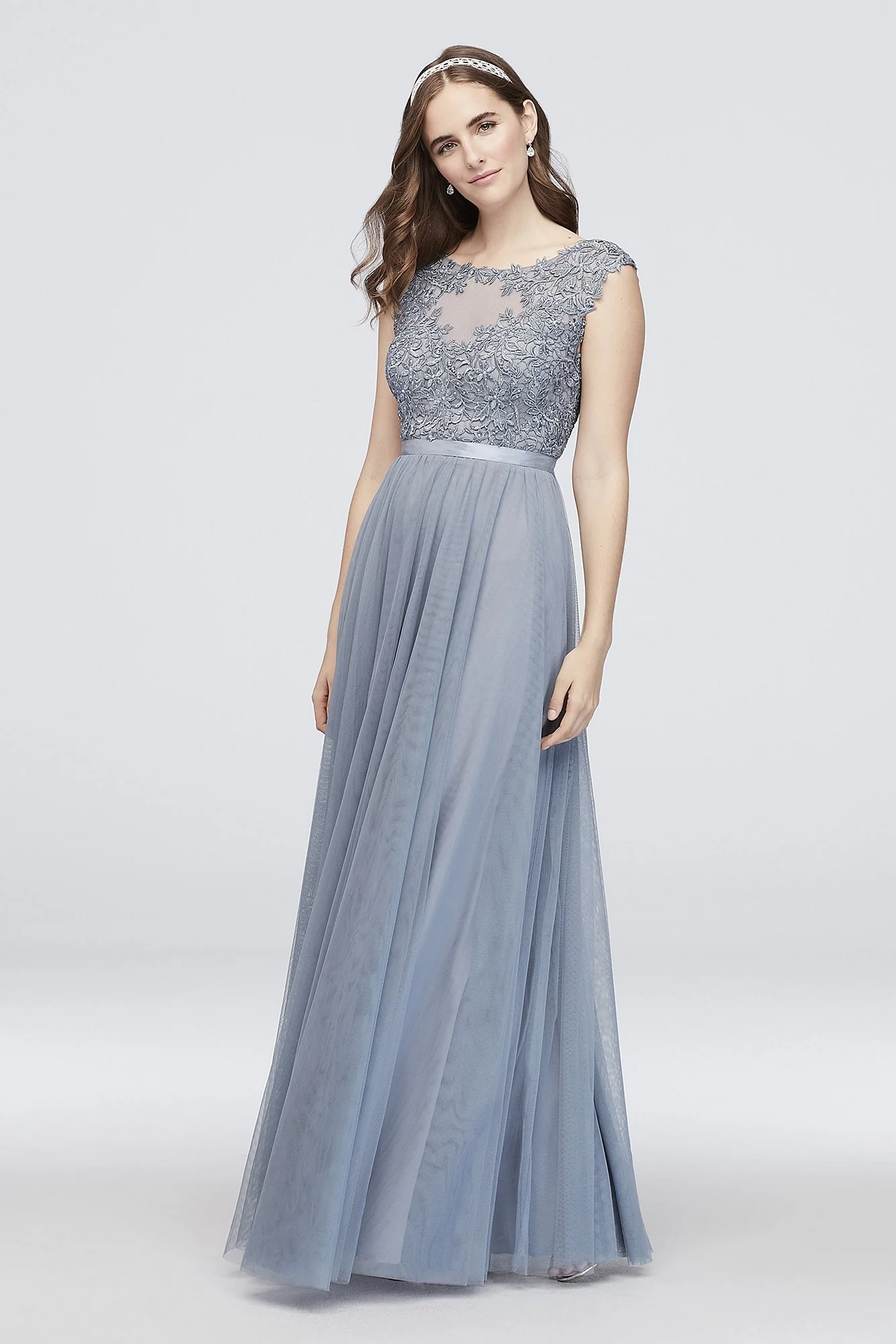 Floral Lace Mesh A-Line Ball Gown with Ribbon - Image 2