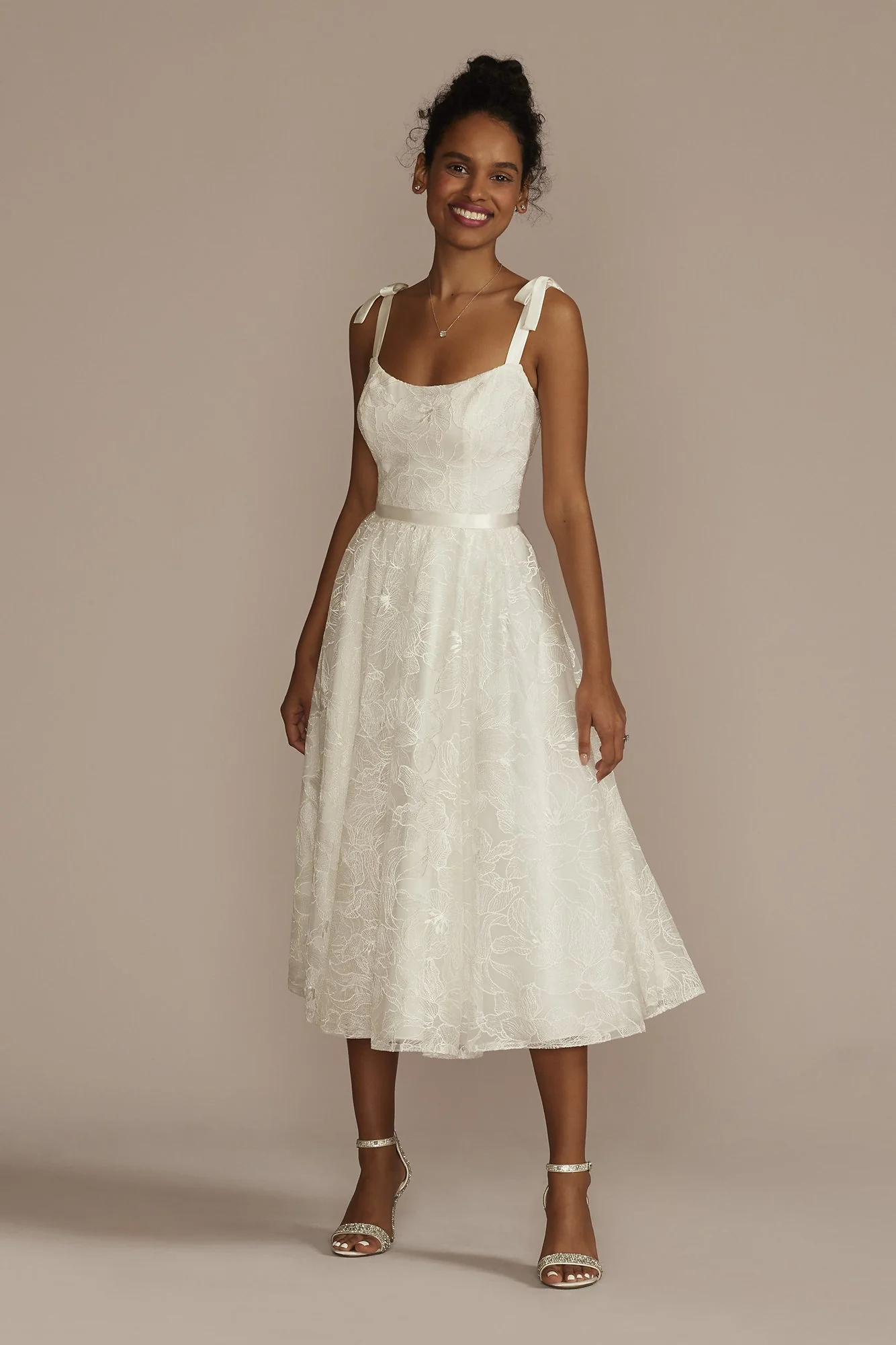 Floral Lace Midi Dress with Silk Tie Straps - Image 2