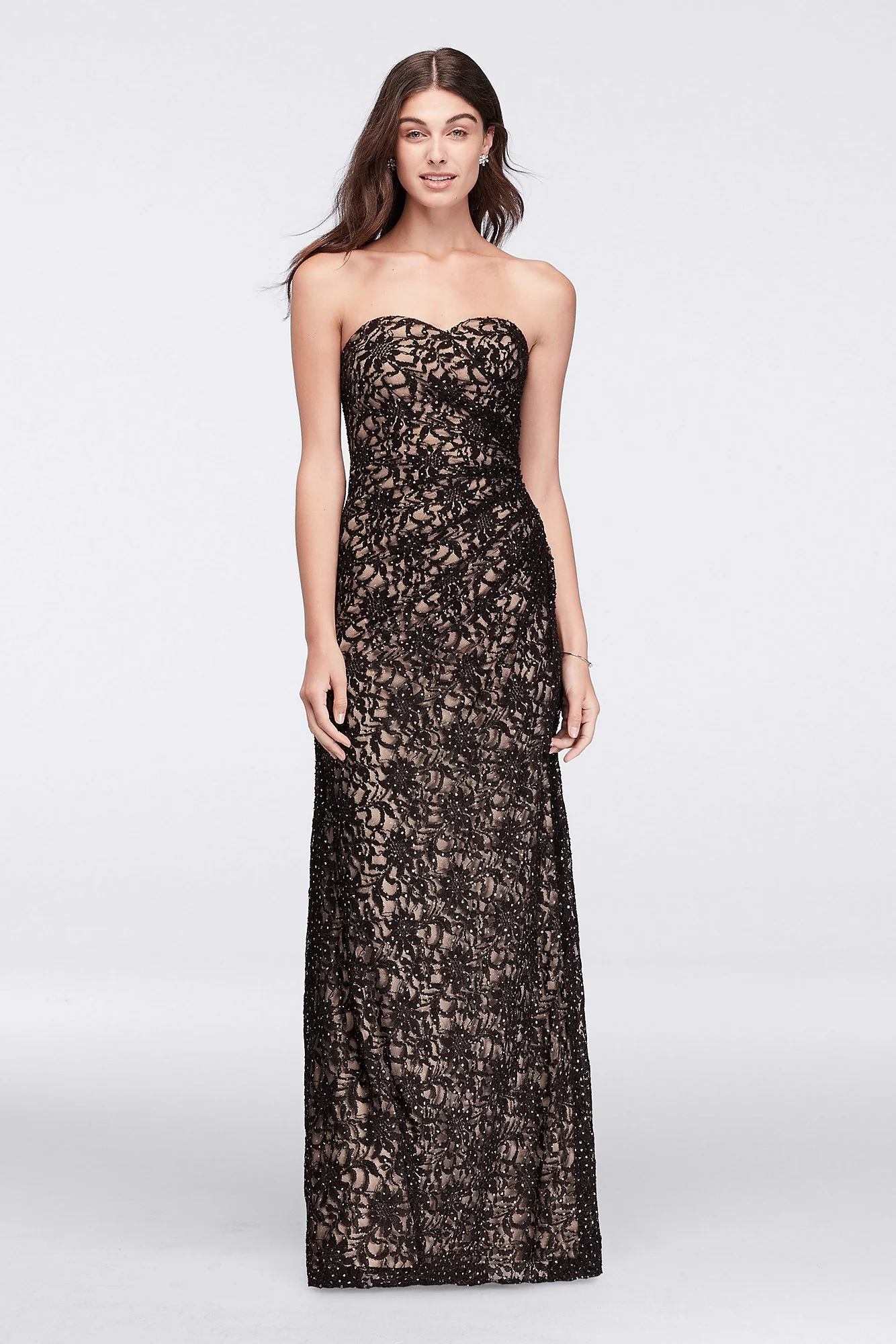 Floral Lace Strapless Dress with Side Gathering - Image 2