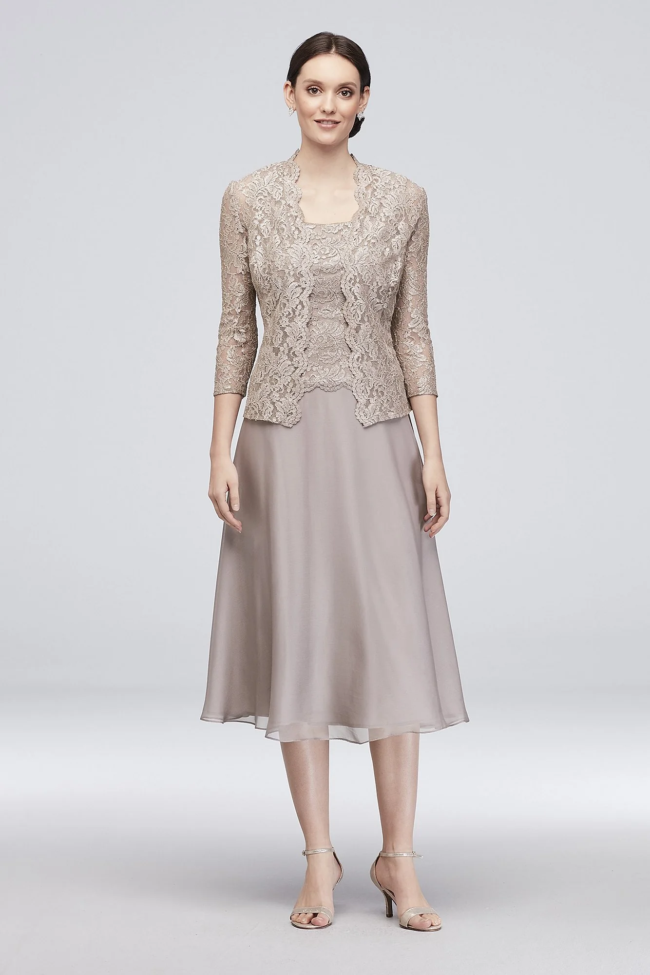 Floral Lace Tank Dress with 3/4 Sleeve Jacket - Image 2