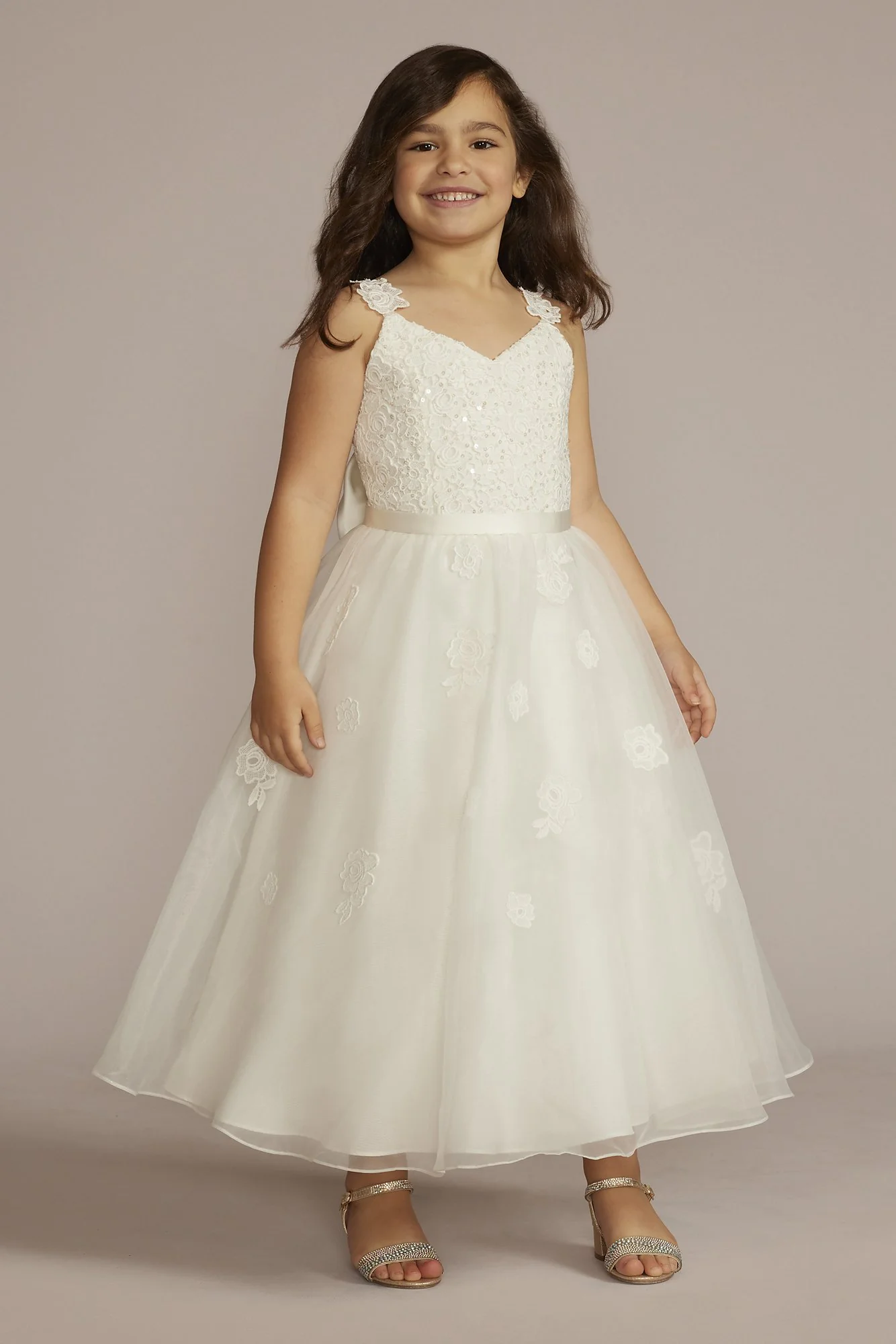 Floral Lace Tea Length Flower Girl Dress