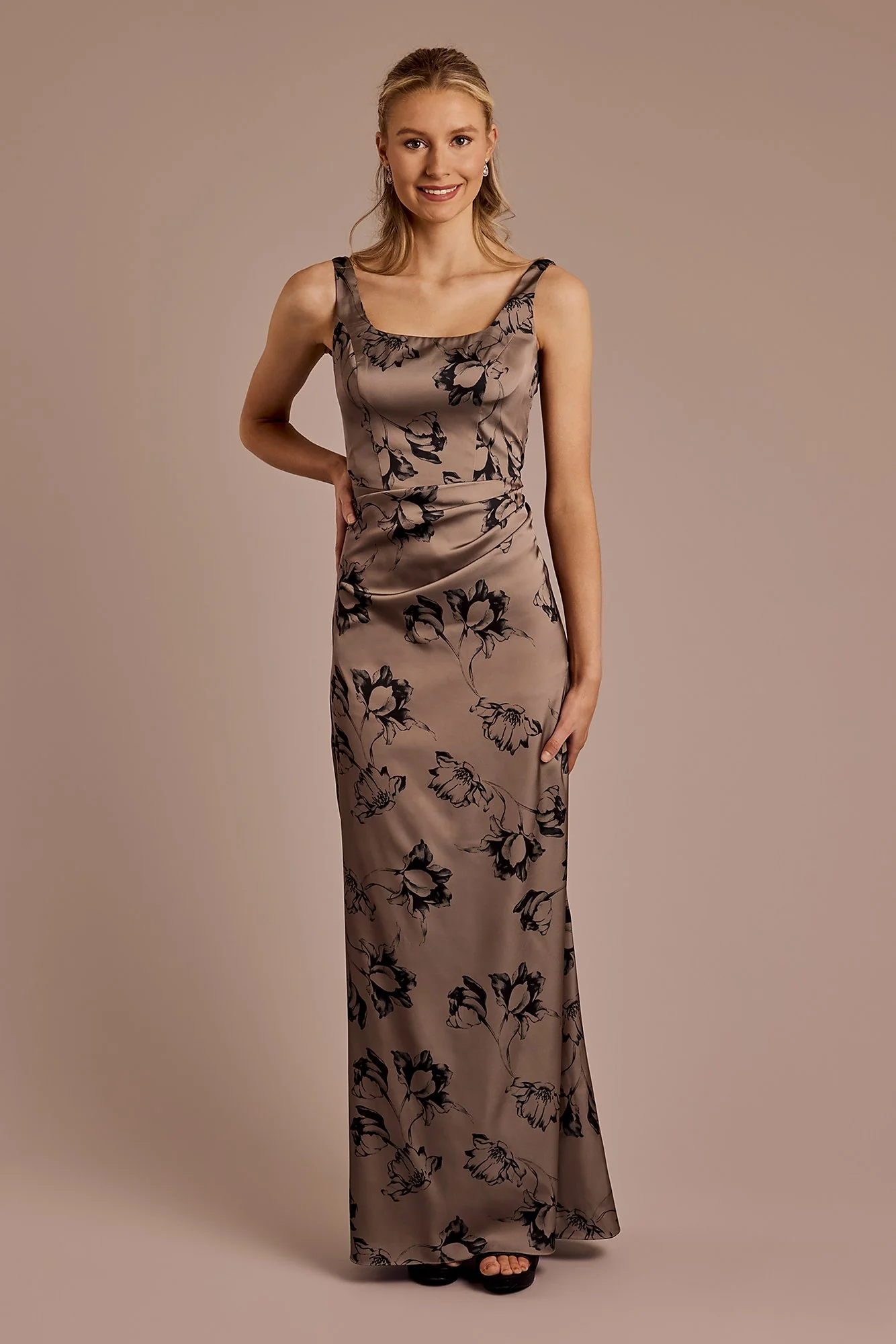 Floral Matte Satin Basque Waist Tank Dress - Image 3