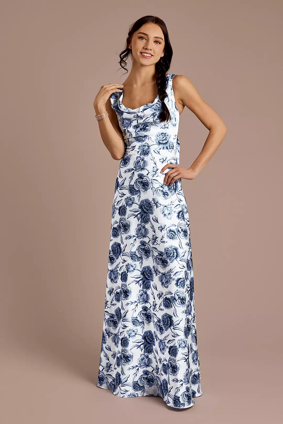Floral Matte Satin Cowl Neck Tie Back Dress - Image 26