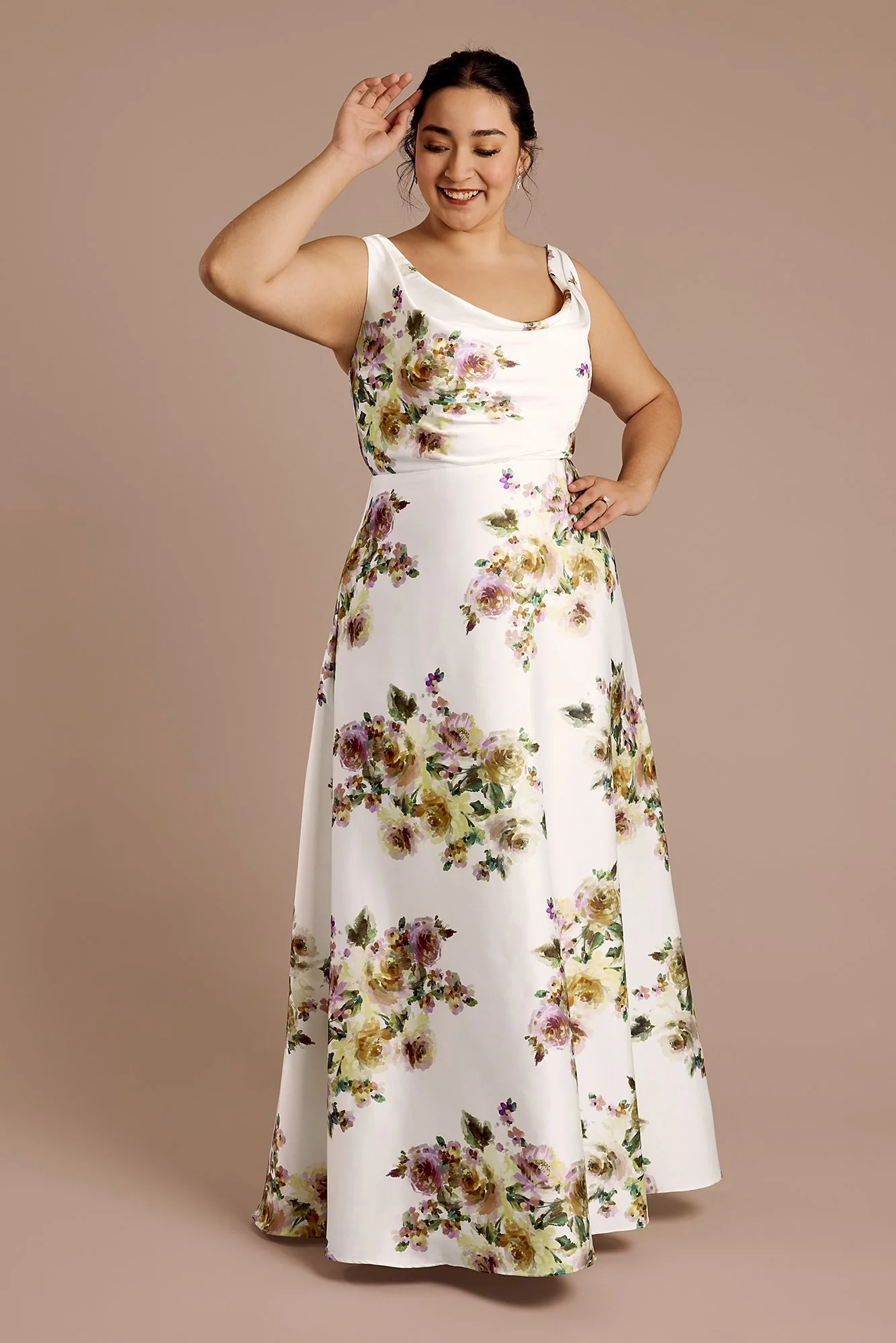 Floral Matte Satin Cowl Neck Tie Back Dress - Image 6