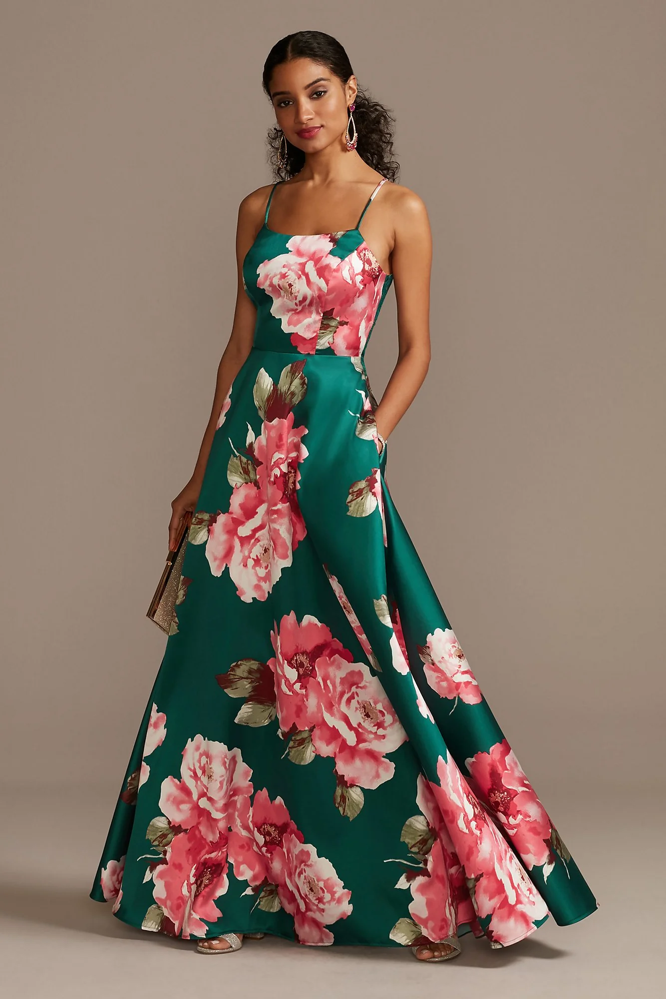 Floral Mikado Spaghetti Strap Racerback Gown - Image 2