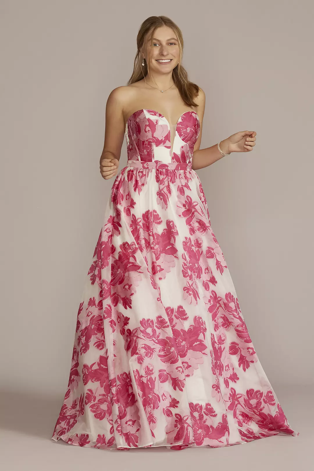 Floral Patterned Strapless Corset Ball Gown - Image 14