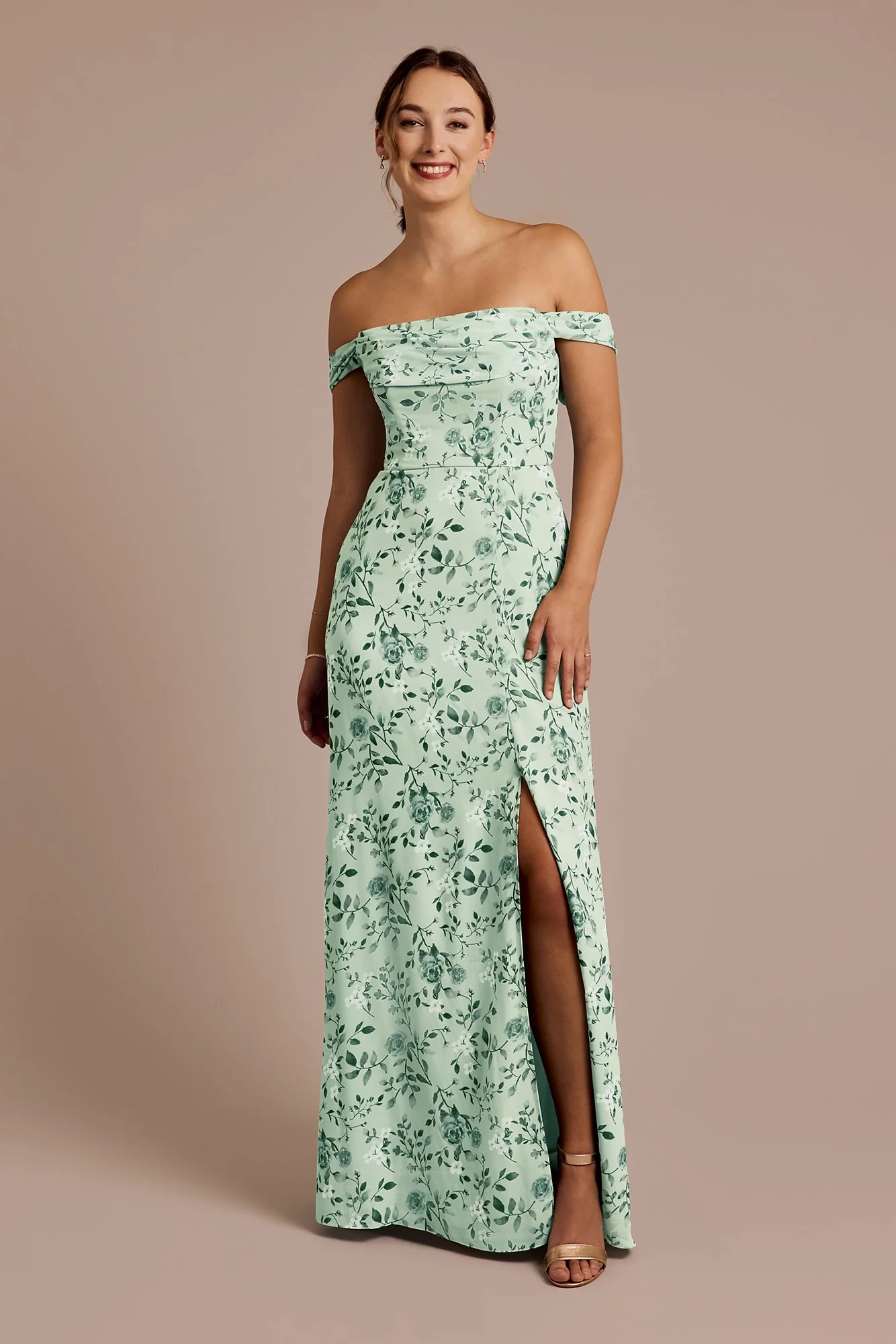 Floral Print Chiffon Off-the-Shoulder Draped Dress - Image 10