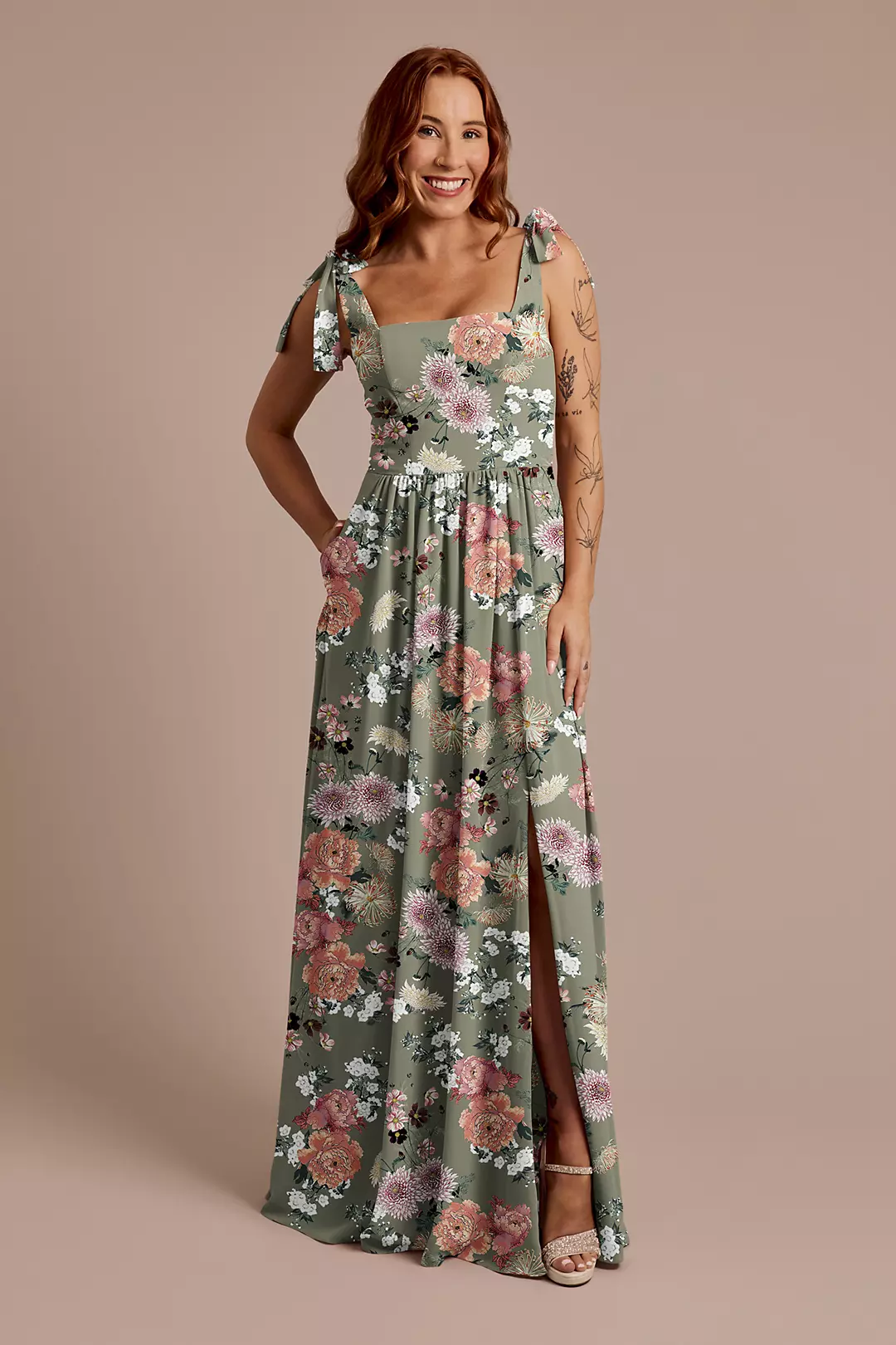 Floral Print Chiffon Tie Strap Tank A-Line Dress - Image 26