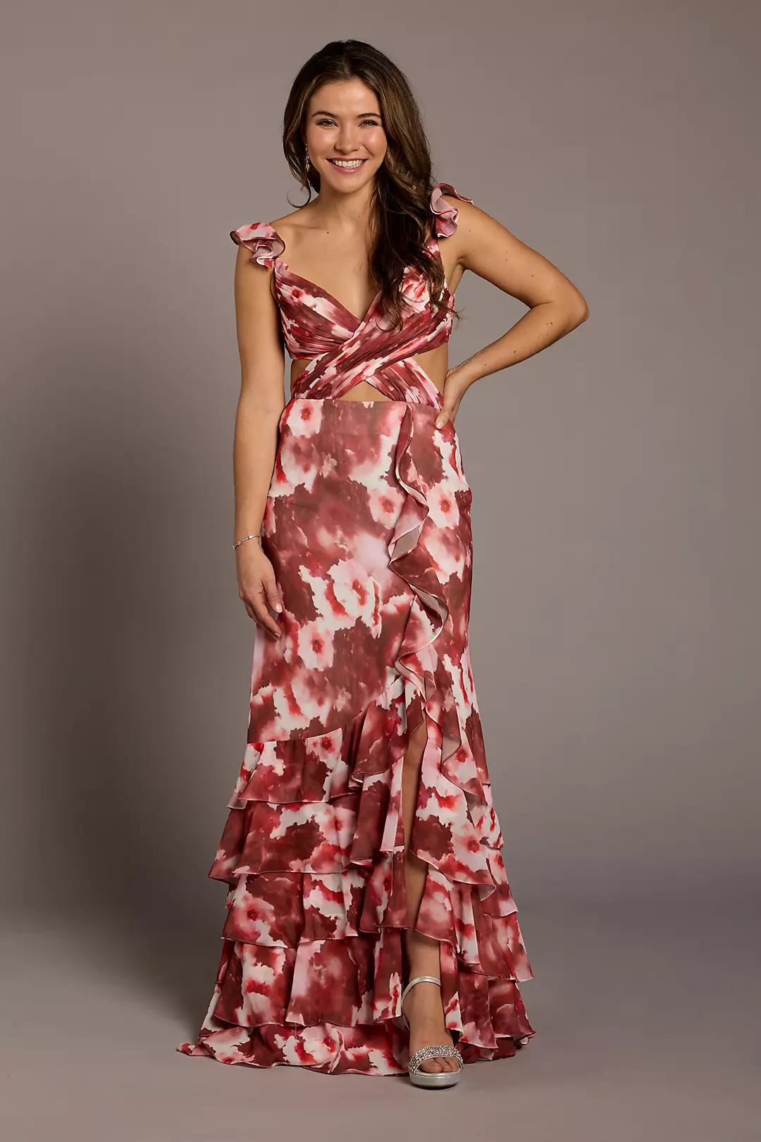 Floral Print Chiffon Tiered Skirt A-Line Dress - Image 2