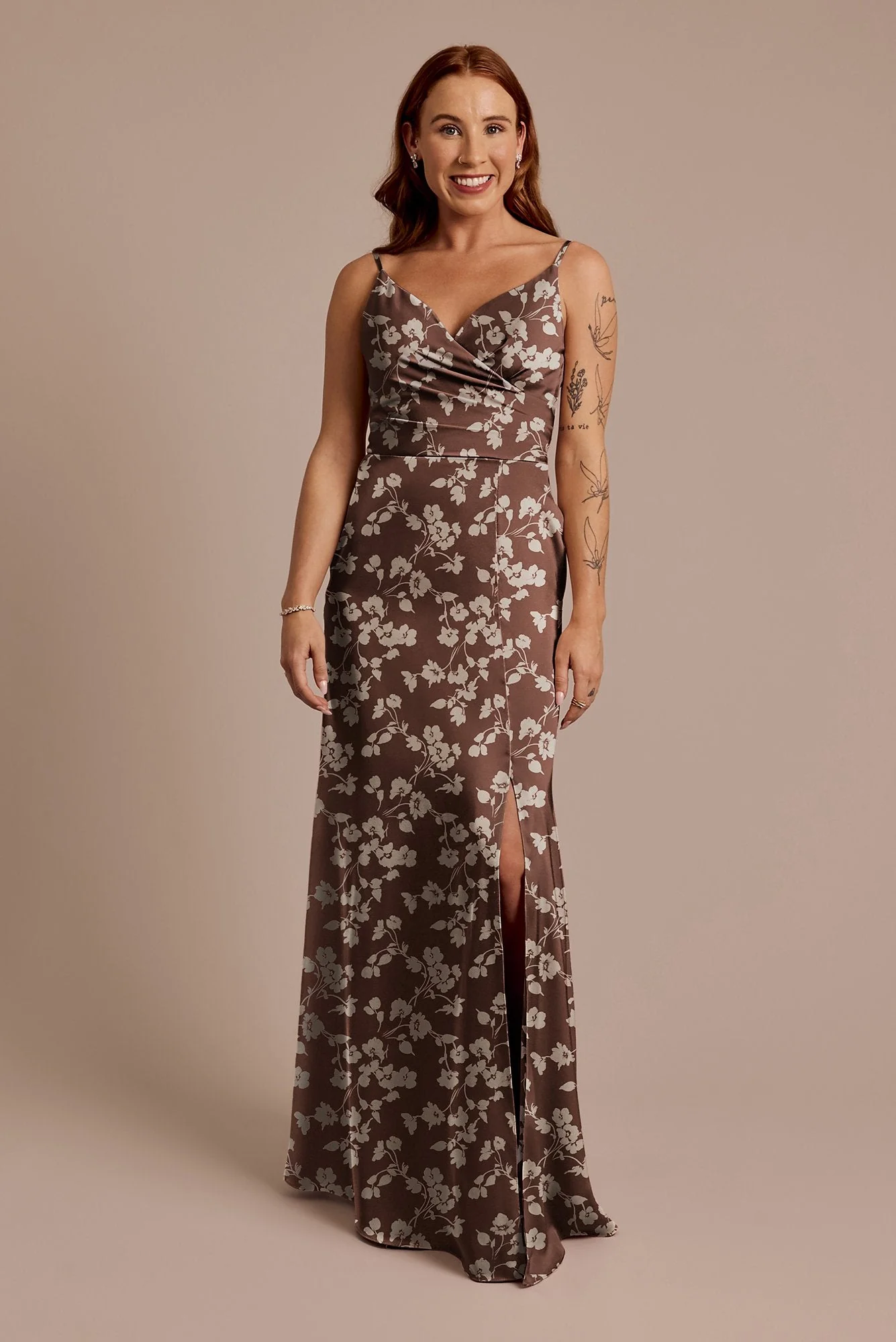 Floral Print Matte Satin Surplice A-Line Dress - Image 8