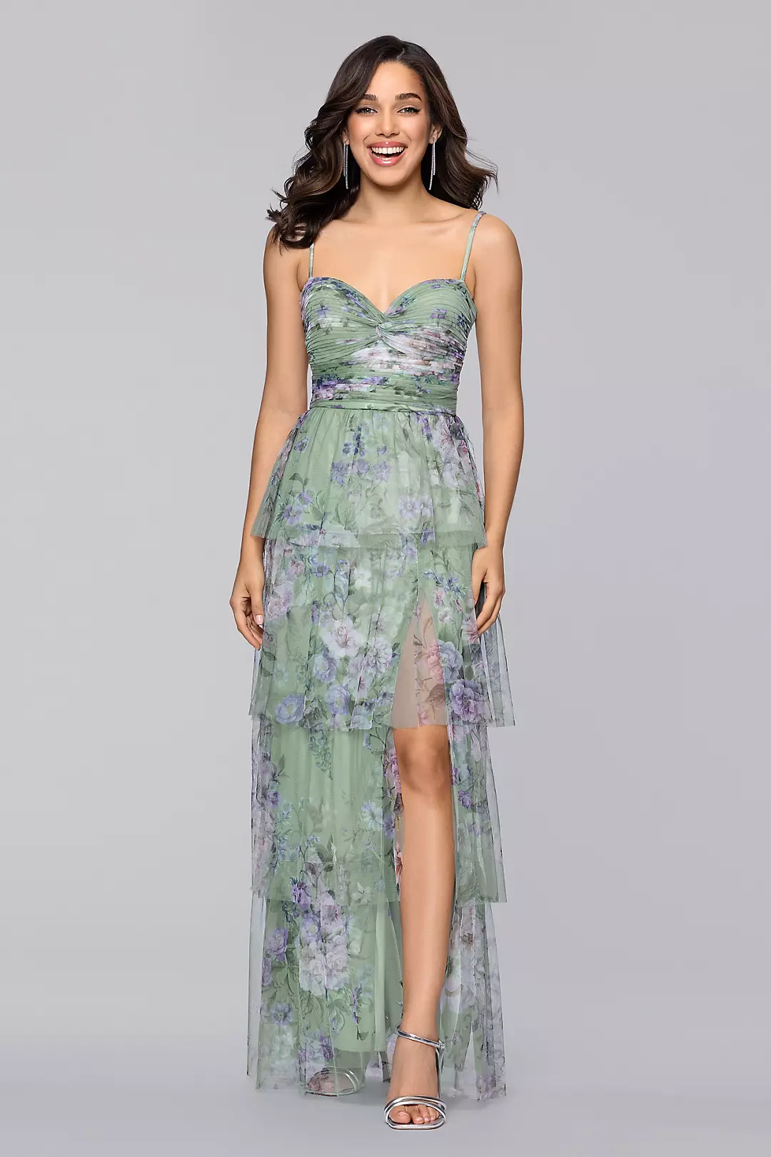 Floral Print Mesh Tiered A-Line Dress - Image 3