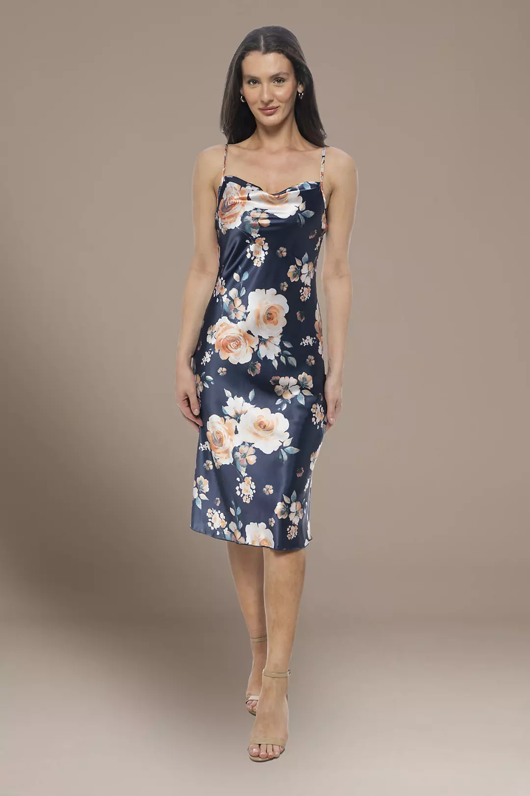 Floral Print Satin Midi Sheath Dress