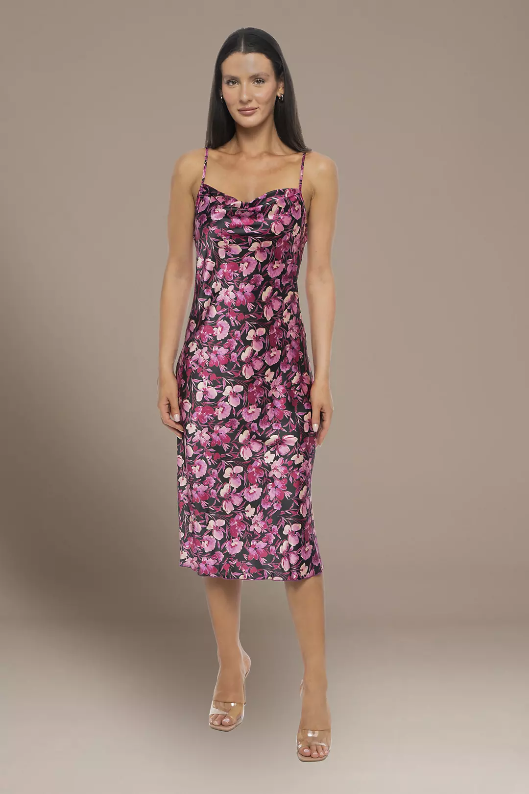 Floral Print Satin Midi Sheath Dress - Image 3