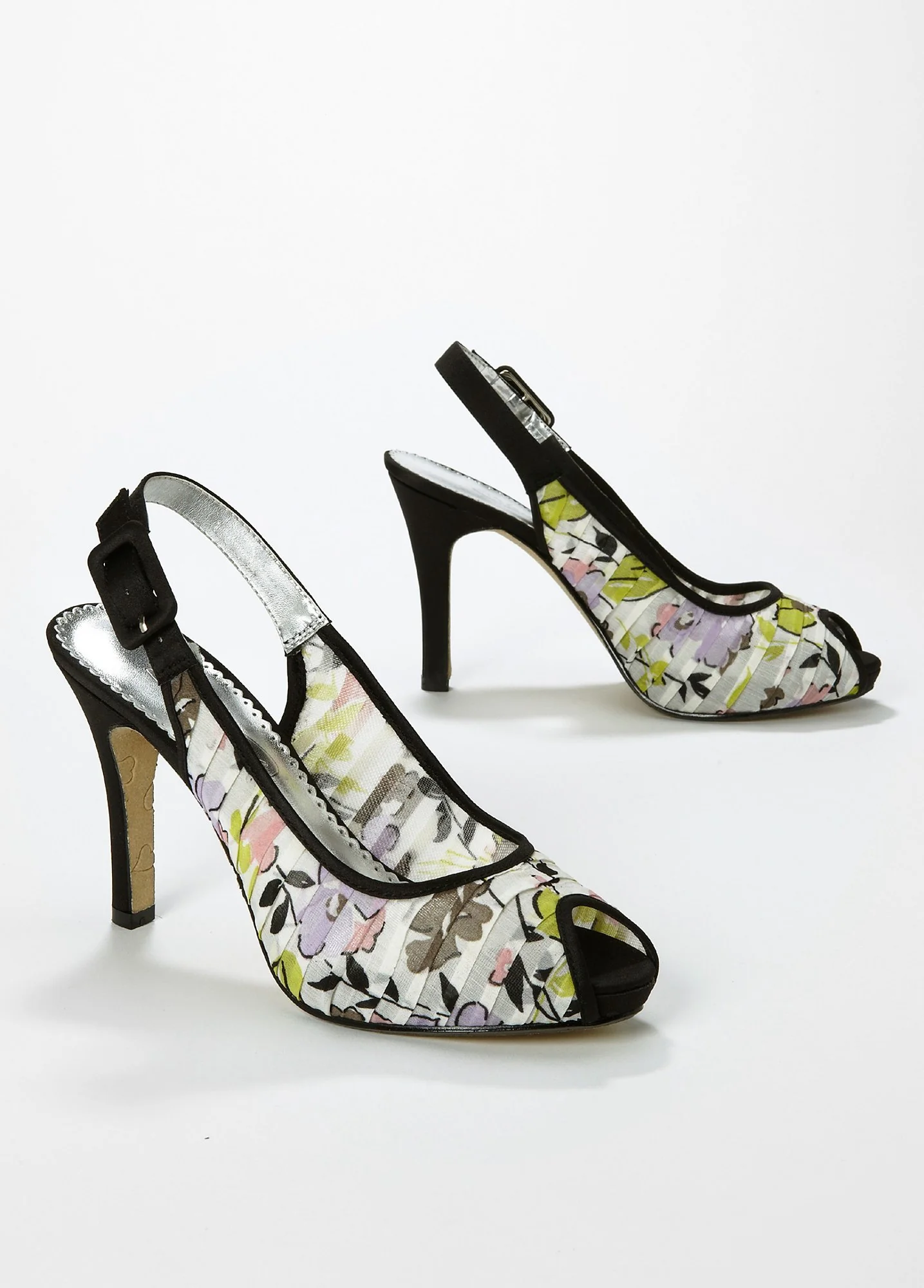 Floral Print Slingback Peep Toe High Heels