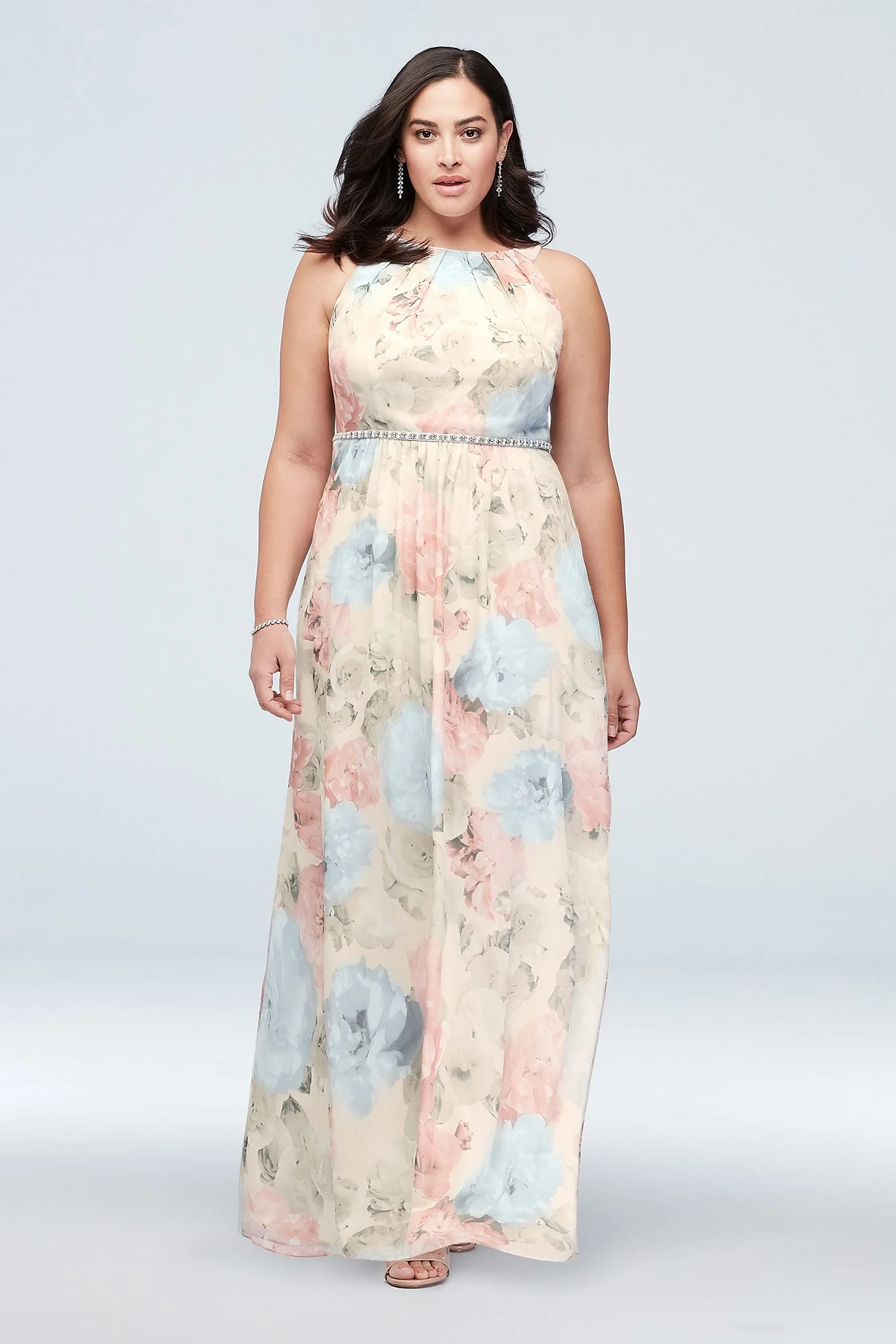 Floral-Printed Chiffon Sheath with Beaded Waist - Image 3