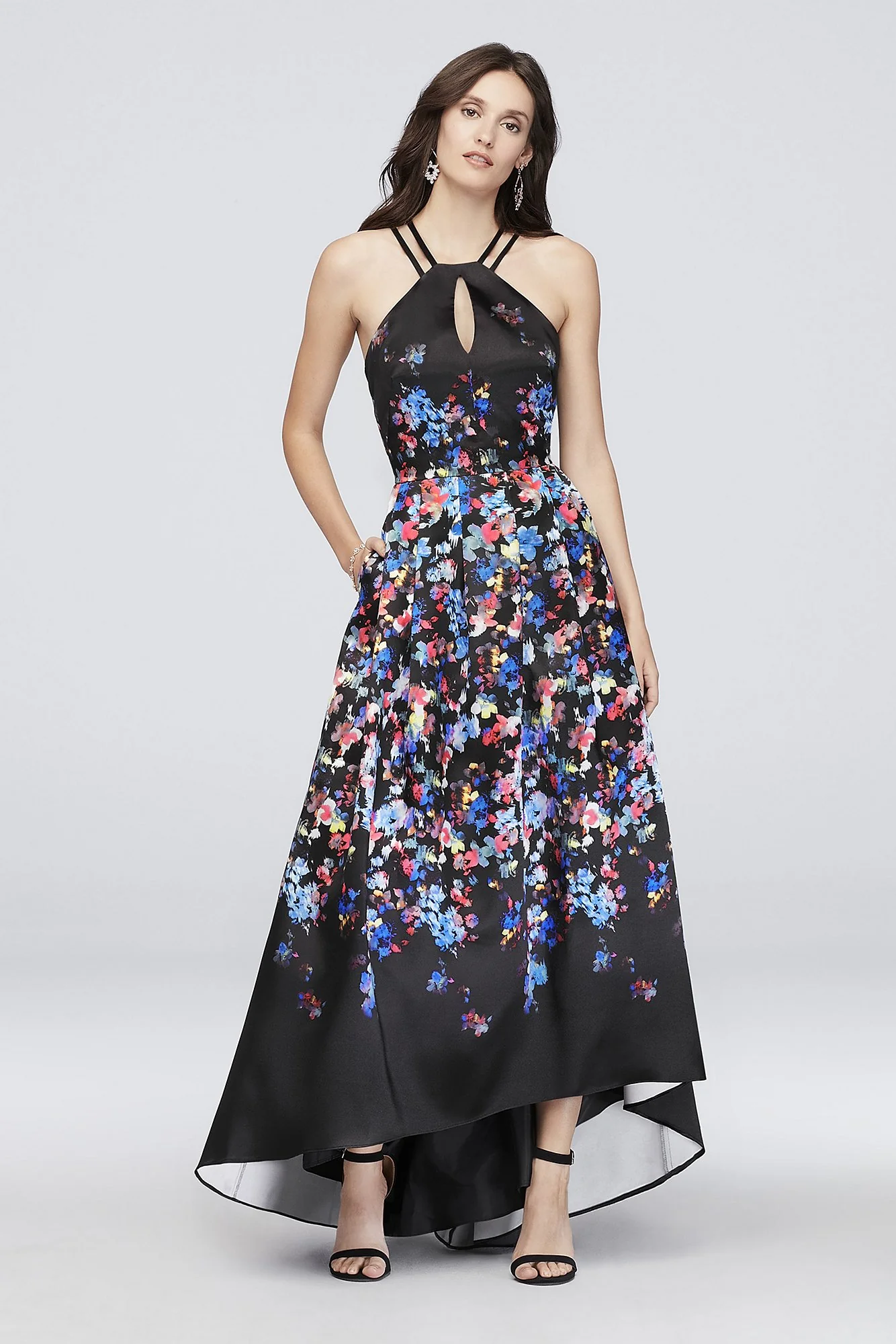 Floral Printed Halter Dress with Lace-Up Back