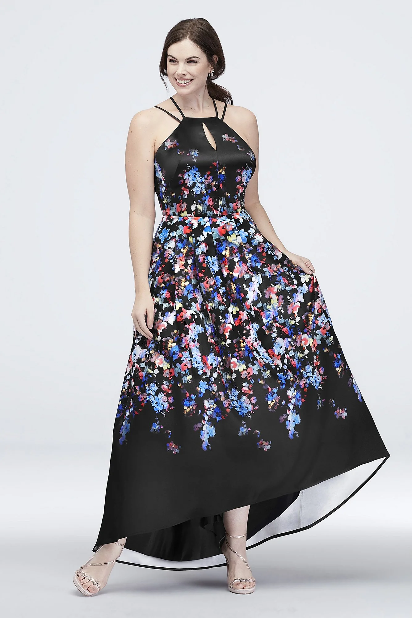 Floral Printed Halter Dress with Lace-Up Back - Image 3