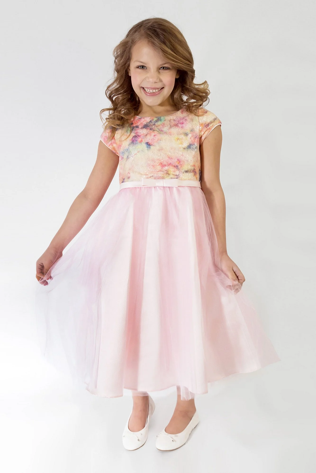 Floral Short Sleeve Tulle Flower Girl Dress - Image 2