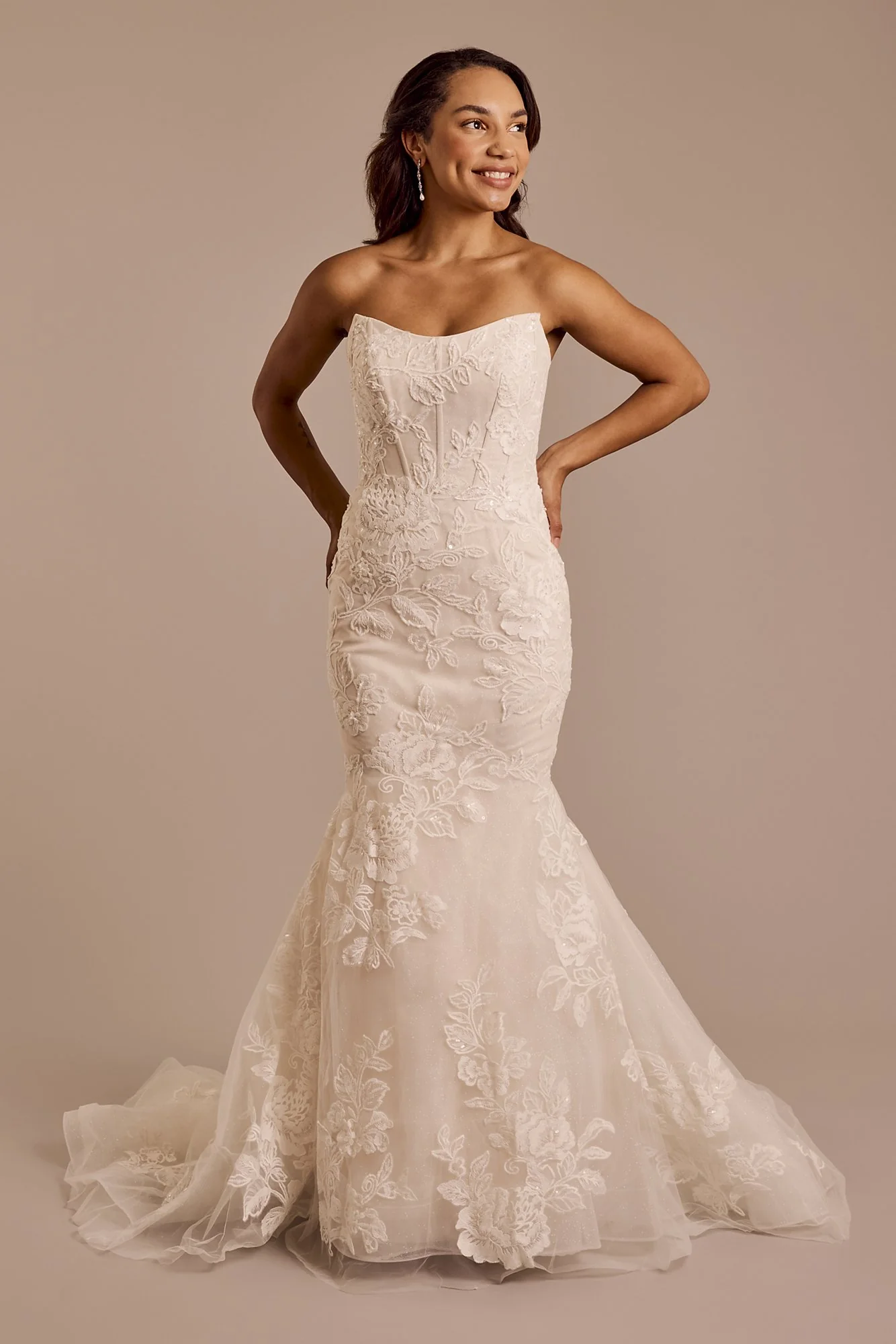 Floral Strapless Tulle Mermaid Wedding Dress