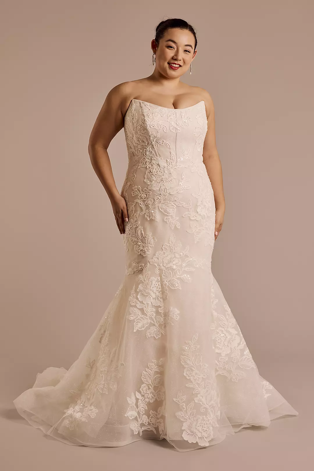 Floral Strapless Tulle Mermaid Wedding Dress - Image 2