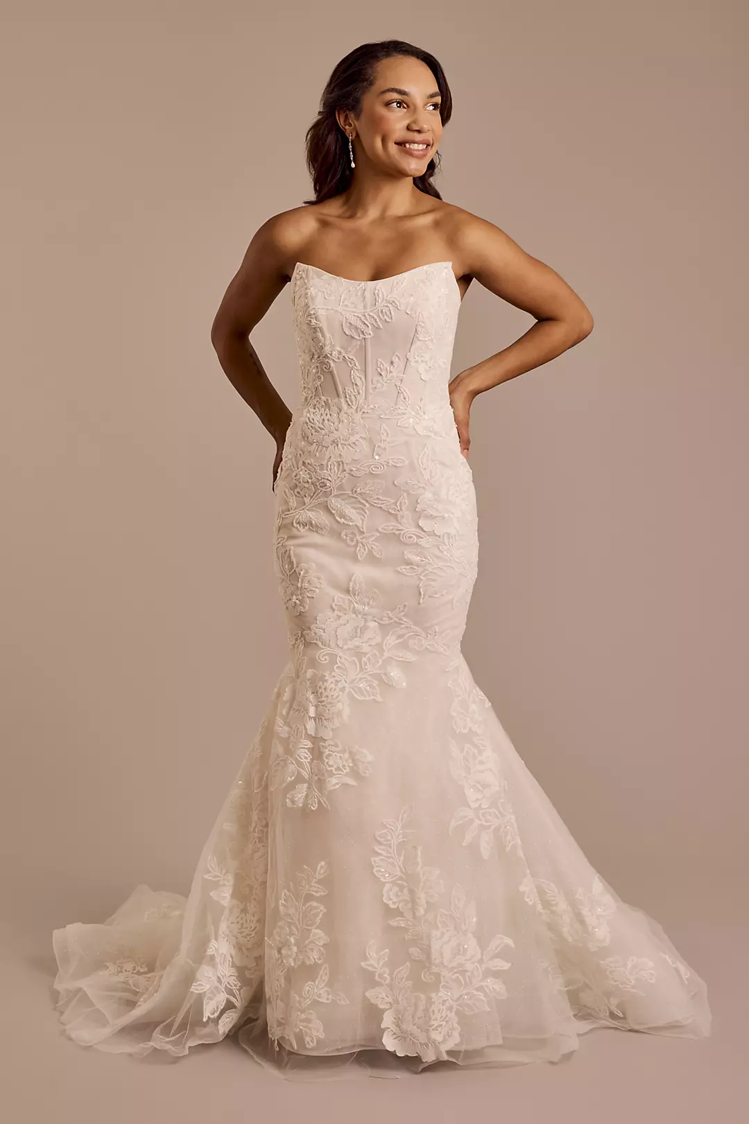 Floral Strapless Tulle Mermaid Wedding Dress - Image 4