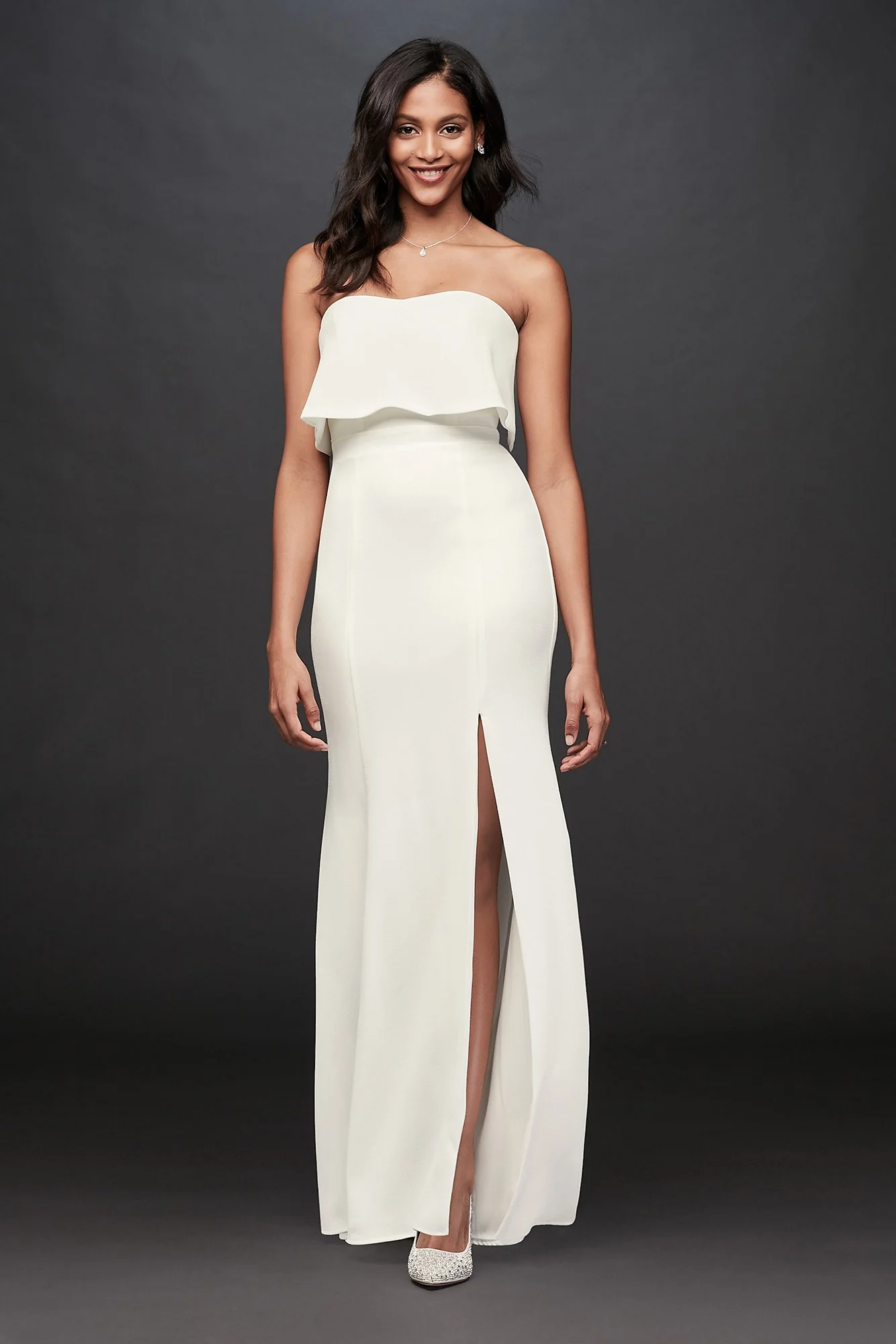 Flounce Top Stretch Crepe Strapless Sheath Dress - Image 2
