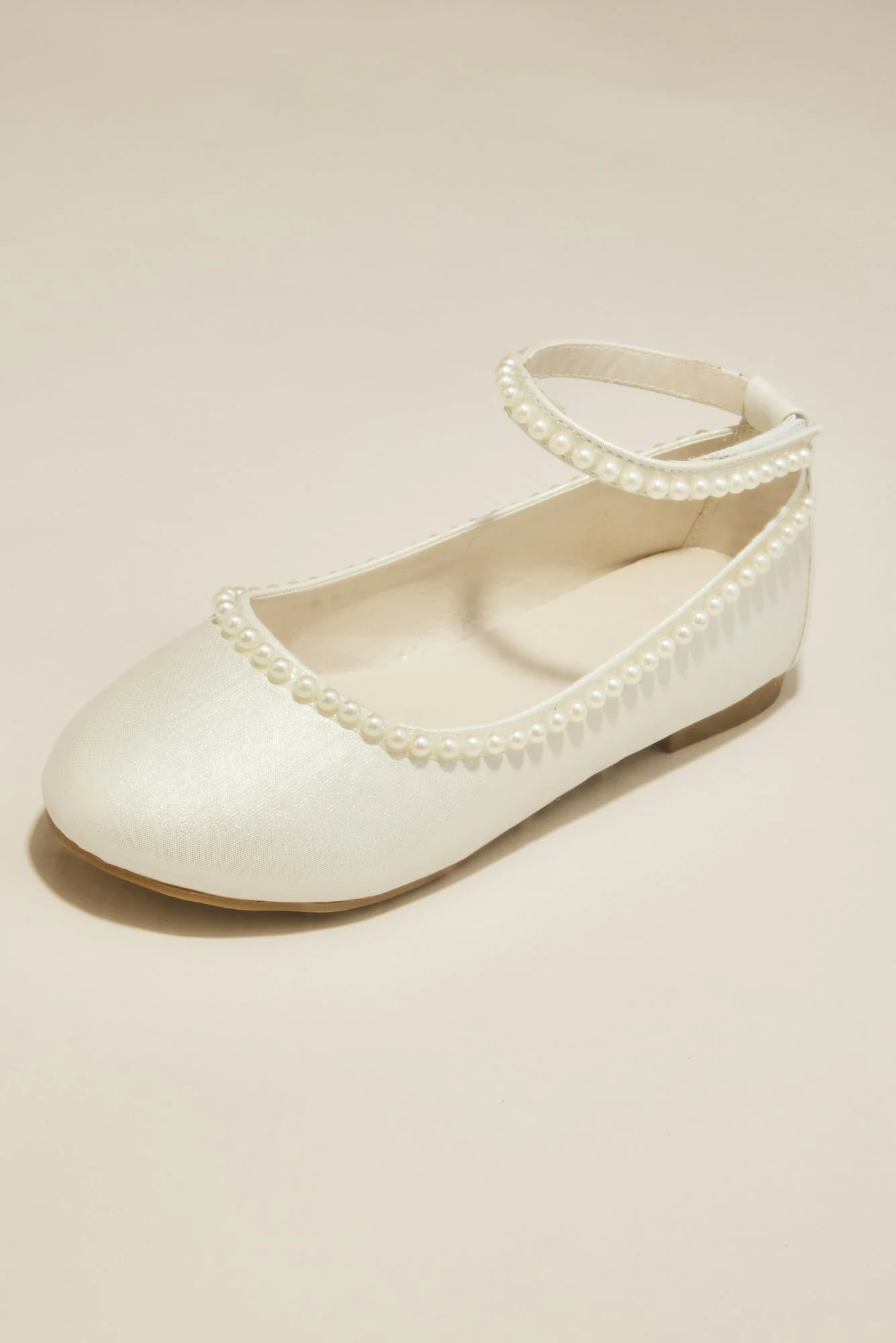 Flower Girl Ballet Flats with Pearl Ankle Strap