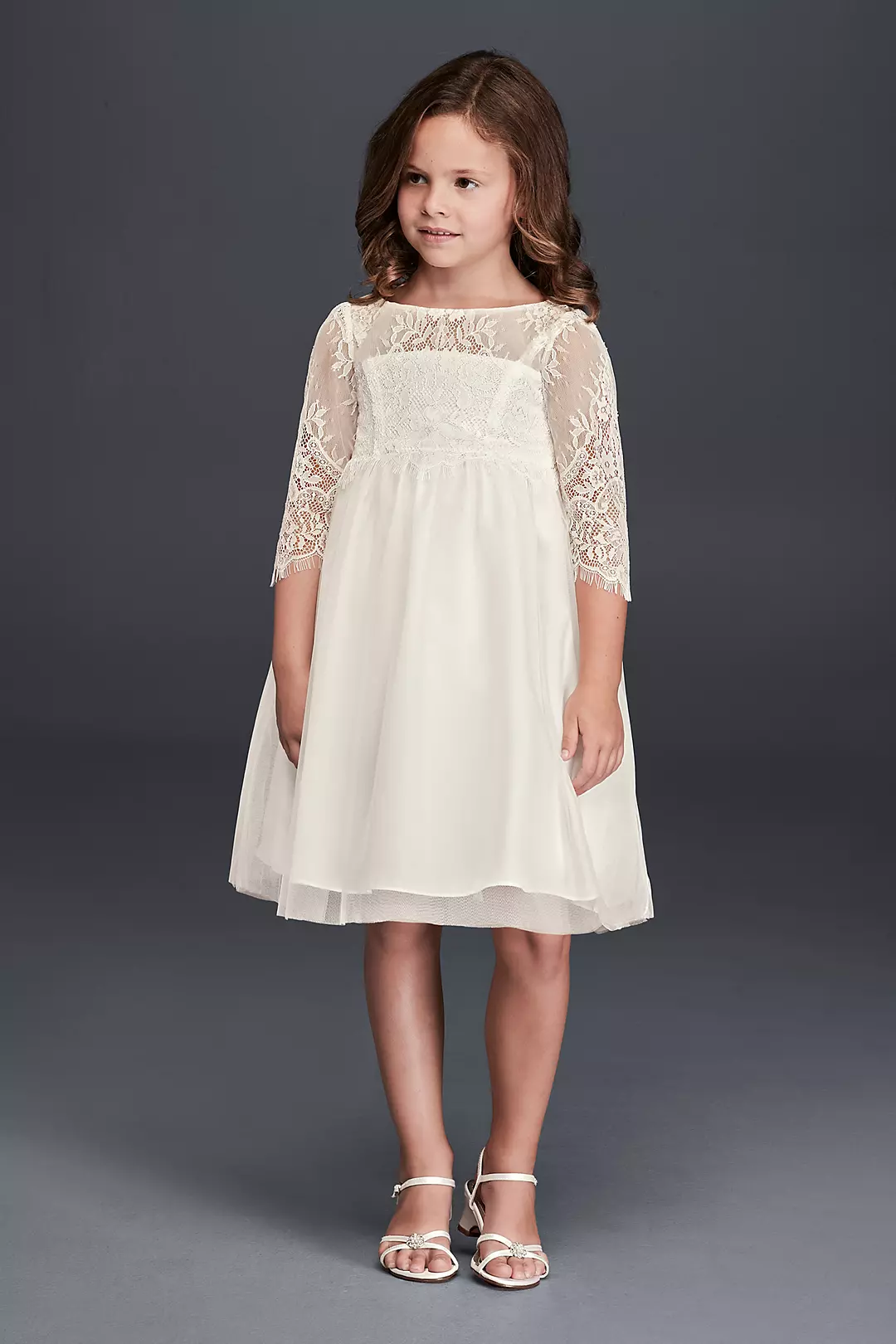 Flower Girl Dress with 3/4 Lace Sleeves - Image 4
