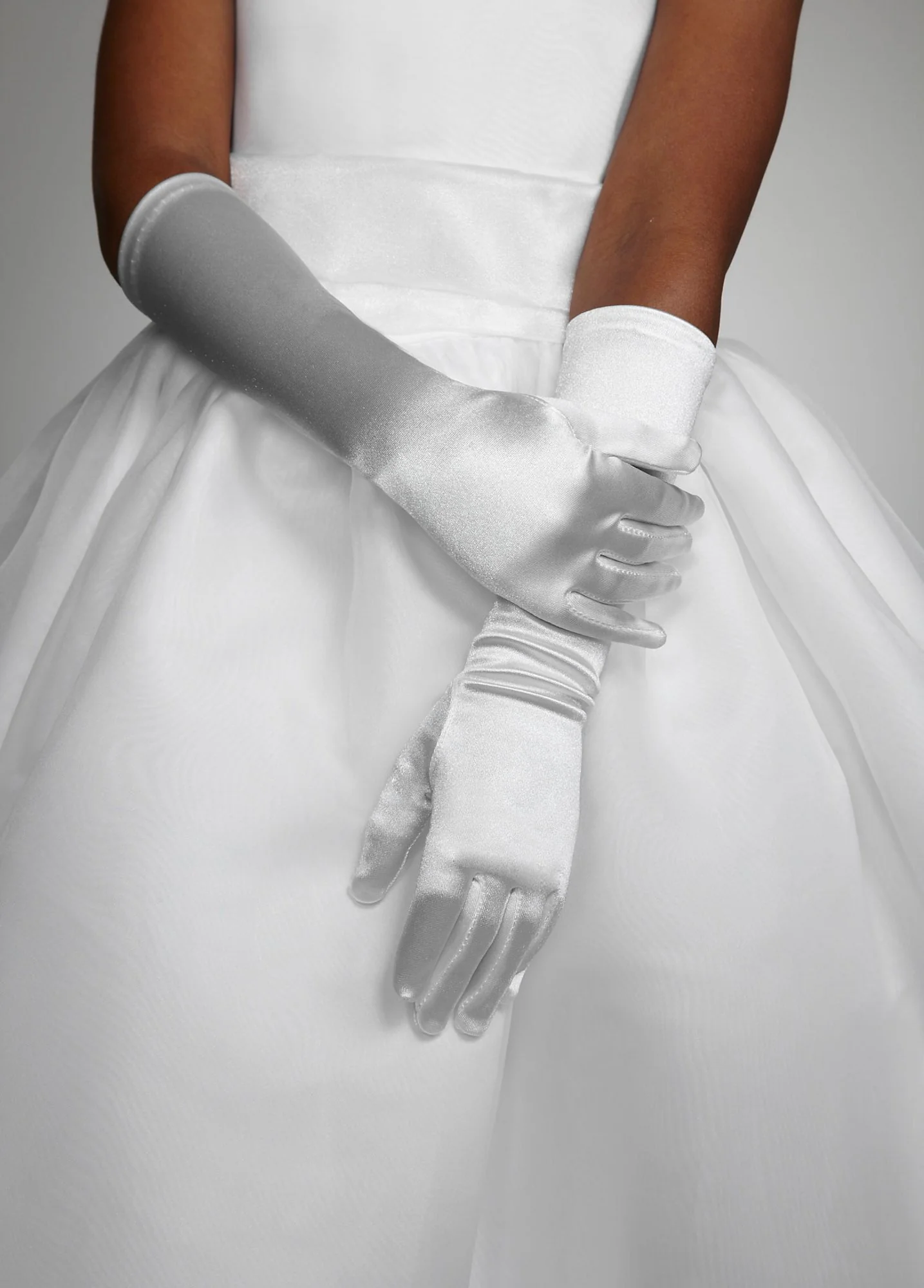 Flowergirl Elbow Length, Stretch Satin Glove - Image 2