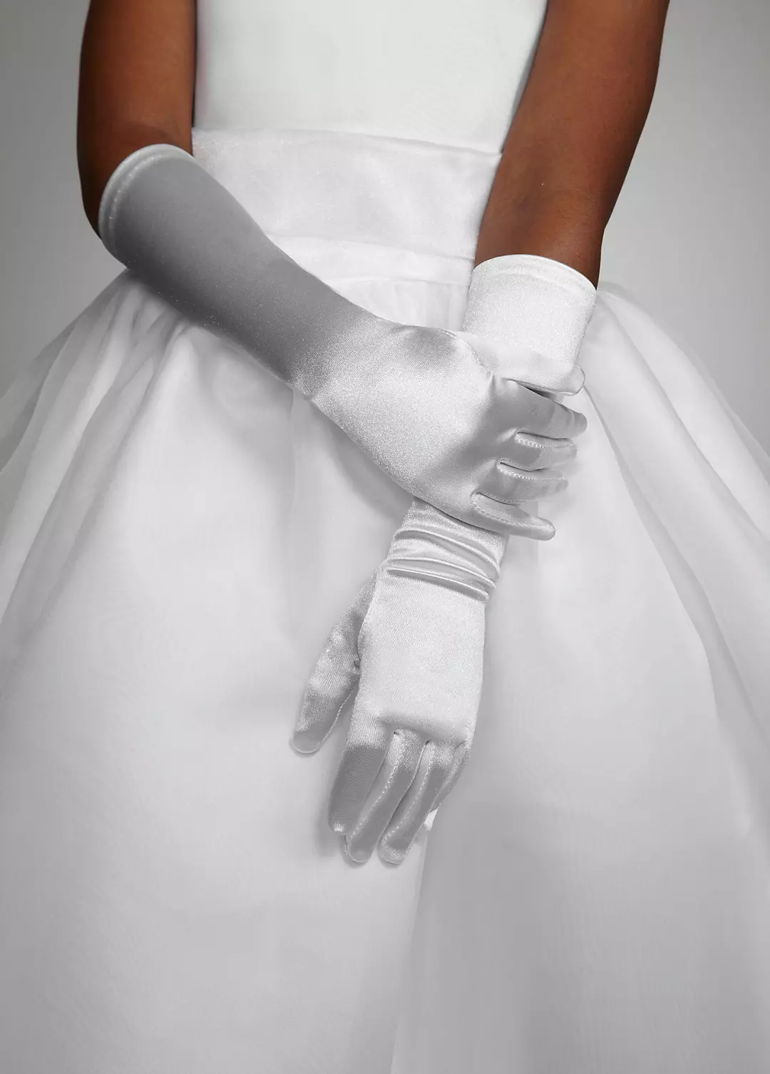 Flowergirl Elbow Length, Stretch Satin Glove - Image 3